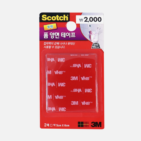 3M 스카치 강력 투명 폼 양면테이프 5x6cm 2매입