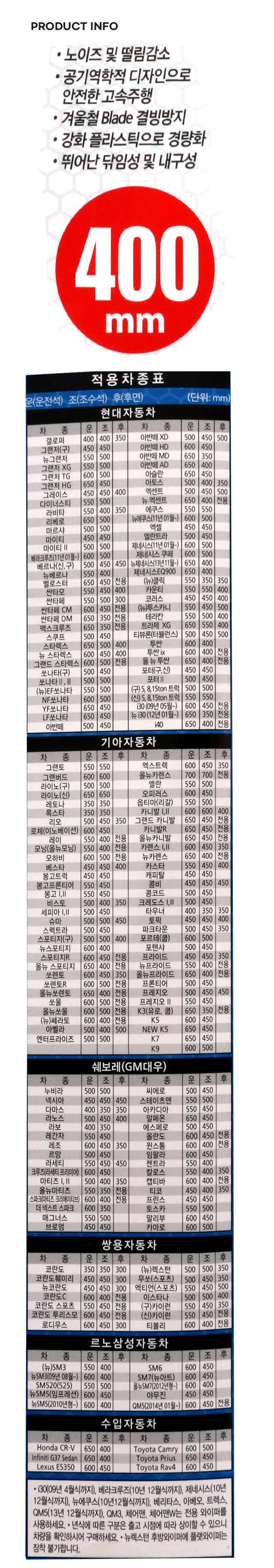 프라임 차량용 하이브리드 와이퍼 400 mm