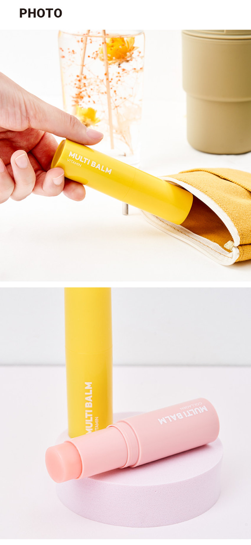 LAB factory
랩팩토리
멀티밤 비타스틱
MULTI BALM ₩5,000
비타스틱
생기보습
생기가득 광채케어
생기케어
영양보습
BALM
윤기광채
MULTI 비타민
휴대용으로 생기
함유 가득
초간단 비타민
9g
MULTI BALM
VITAMIN
BALM
COLLAGEN
MULTI
MULTI
TAMIN
BALM
PRODUCT INFO
LAB factory⌀
초간편 케어
비타스틱
#쓱-바르면끝!
#미백케어
#생기피부
(미백, 주름개선 2중 기능성 화장품)
MULTIBALL
2가지 비타민 함유
그냥 쓱-바르면 미백관리 끝!
매끈하게 비타민 쏙
비타민 충전
V피부를 투명하게 관리하고 싶으신분
V 미백기능성제품을 찾으시는분
V 히터나에어컨때문에 건조하신분
V 생기있는 피부를 원하시는 분
Special
All one
Balm
미백과 보습이 필요한곳 어디든쓱-
특성에 한 보습 + 미백케어
비타민으로 미백기능과 윤기까지!
생기없는 피부 칙칙한눈밑
광대 /팔자/볼, /미간/턱/목
칙칙함이 고민 되는 피부에 수시로발라생기케어
바를때만 촉촉하고 금방날아가는 미스트?
간편하면서도 촉촉한 스틱밤으로!
파우치에 쏙!어디서나쓱!
MULTIBABL
끈적이지 않는 밤제형 으로
메이크업 전/후도OK!
메이크업 전/후 가볍게 살짝만 톡톡 찍어주면
보습막이 피부를 건조하지않게 해주며
메이크업 베이스가 잘 뜨지 않게 도와줍니다.
스틱밤 3종 제형별 특징
피부고민에따라골라쓰는
건조하고 푸석한피부
#눈가주름 #팔자주름
#목주름
콜라겐 윤광이 좌르르
#보습광
비타스틱 생기없는피부
칙칙하고
#칙칙한곳 #C존
맬끈하게 수명드는 #무광
진정스틱 수분이부족한 모든피부
#수정물전체할때
수분이장터저물길광!
SIZE
MULTI BALM ₩5,000
비타스틱
생기보습
생기가득 광채케어
생기케어
영양보습 약 9.7cm
BALM
윤기광채
MULTI 비타민
휴대용 으로 생기
함유 가득
초간단 비타민
약 3cm
제품의 사이즈는 재는 방법에 따라 약간의 오차가 있을 수 있으며,
I
제품 색상은 모니터의 설정에 따라 차이가 있을 수 있습니다.
(전성분) 카프릴릭/카프릭트라이글리 세라이드, 옥틸도데칸올, 페닐트라이메 
티콘, 합성왁스, 실리카, 폴리글리세릴 -2트라이아이소스테아레이트, 칸데릴 라왁스, 마이크로크리스탈린왁스, 티타늄디옥사이드, 시어버터, 실리카다이메 
틸실릴레이트, 폴리메틸실세스퀴옥세 인, 다이프로필렌글라이콜, 글리세린, 울금뿌리추출물, 리모넨, 알파-비사보롤, 정제수, 아스코빅애씨드(4,000ppm), 토코페롤(4,000ppm), 펜타에리스리틸트 
라-다이--부틸하이드록시하이드로신나메이트, 데하이드로아세틱애씨드, 레몬껍질오일, 하이드로제네이티드레시틴, 폴리글리세릴-10올리에이트, 인도멀구슬나무꽃추출물, 아데노신, 인도멀구슬나무잎추출물, 참산호말추출물, 인도멀구슬나무껍질추출물, 스틱씨오일, 홀리바질잎추출물, 리날룰, 제라니올, 시트릭애씨드
(미백&주름개선 2중 기능성 화장품)
효능효과: 피부의 미백에 도움을 준 다. 피부의 주름개선에 도움을 준다.
용법용량: 본 품 적당량을 취해 피부에 골고루 펴 발라준다.
용량: 9g
화장품책임판매업자: (주)오가닉팜코리아
경기도 화성시 시청로 341-14
화장품제조업자: (주)솔레스코메틱
경기도 평택시 산단로 24
제조번호 및 사용기한: 별도표기
반품 및 교환장소: 구입처 및 판매원 소비자상담실: 080-866-6868 본 제품은 공정거래위원회 고시 