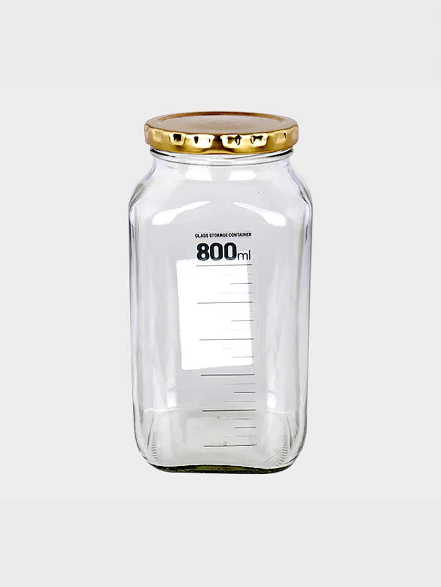 스틸캡 사각 유리 저장용기 800ml