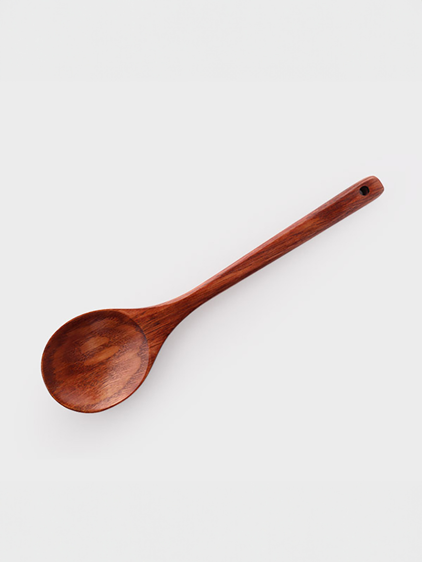 천연 옻칠 참나무 둥근 요리 스푼 약 31cm