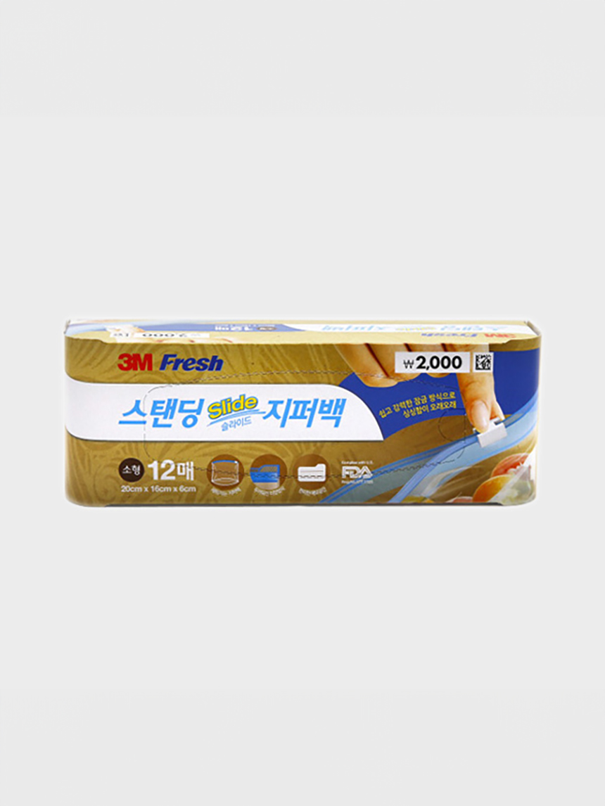 3M 후레쉬 스탠딩 슬라이드 지퍼백 (소) 12매입