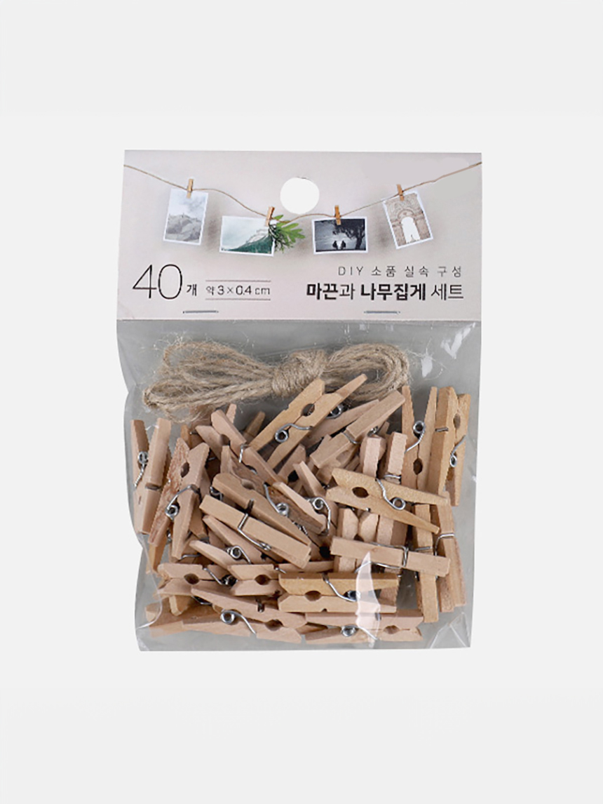 베이직 목제 집게 40개입