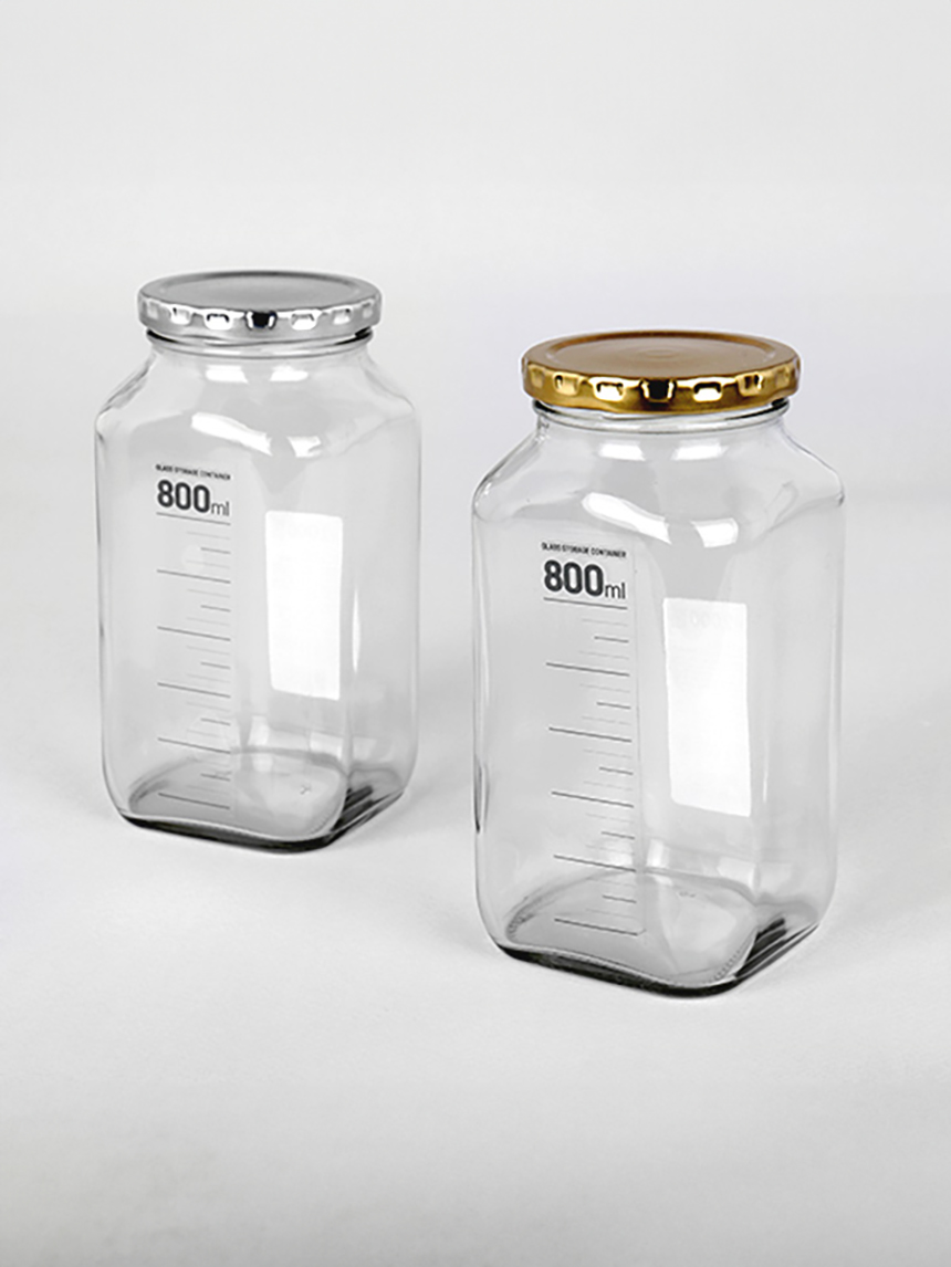 스틸캡 사각 유리 저장용기 800ml