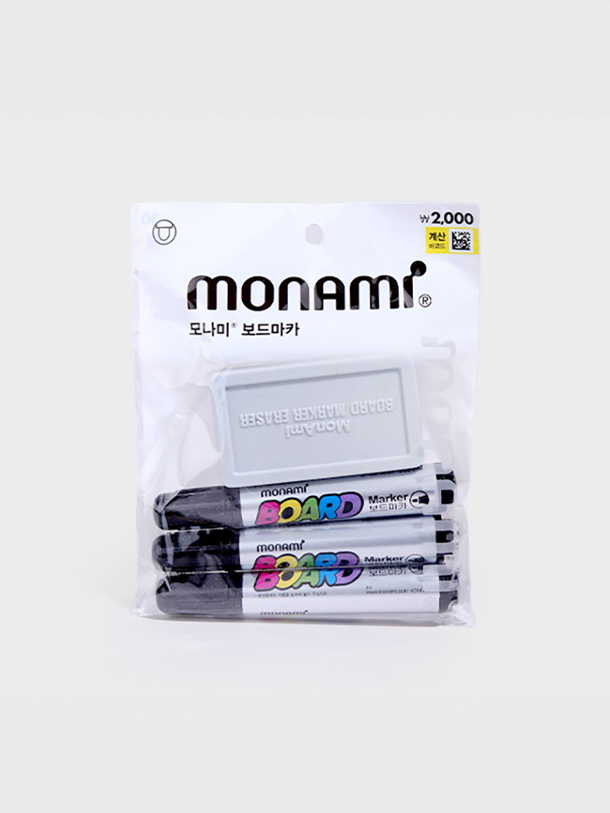 Набор маркеров для доски Monami (3 черных, губка)