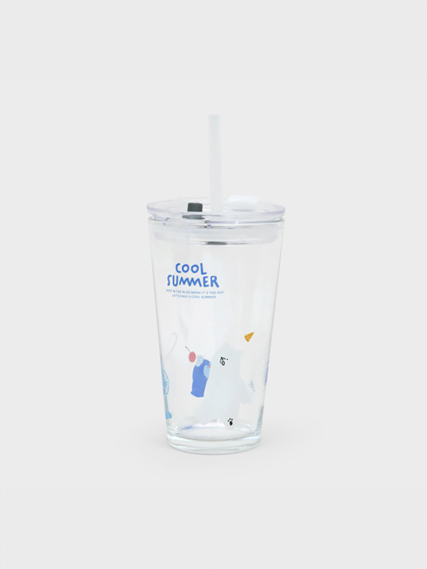 쿨썸머빨대뚜껑유리텀블러(약460 ml)