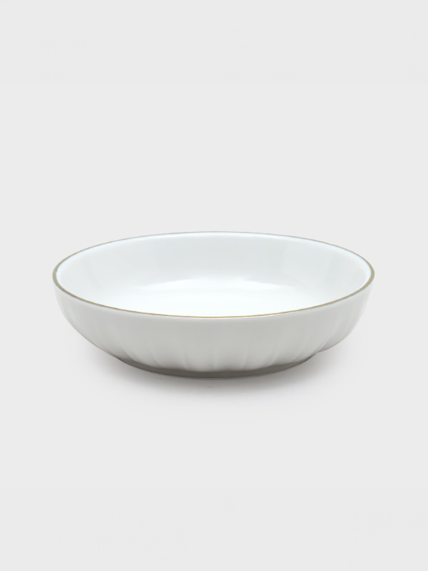 화이트 꽃잎 금장 라인 양각 종지 10 cm