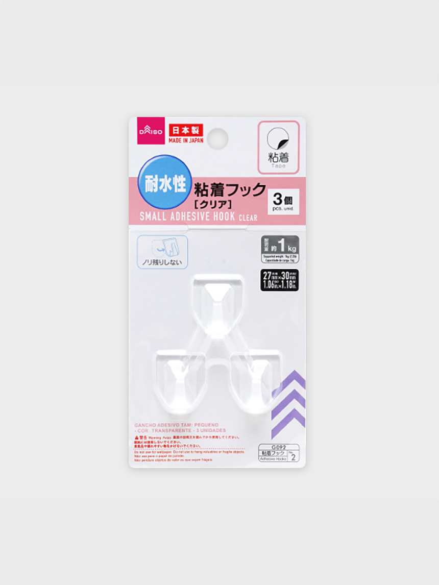 일본제 클리어 점착훅 27 X 30 mm 3개입