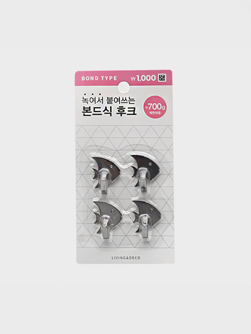 본드식 스텐 후크 4개입 (물고기)