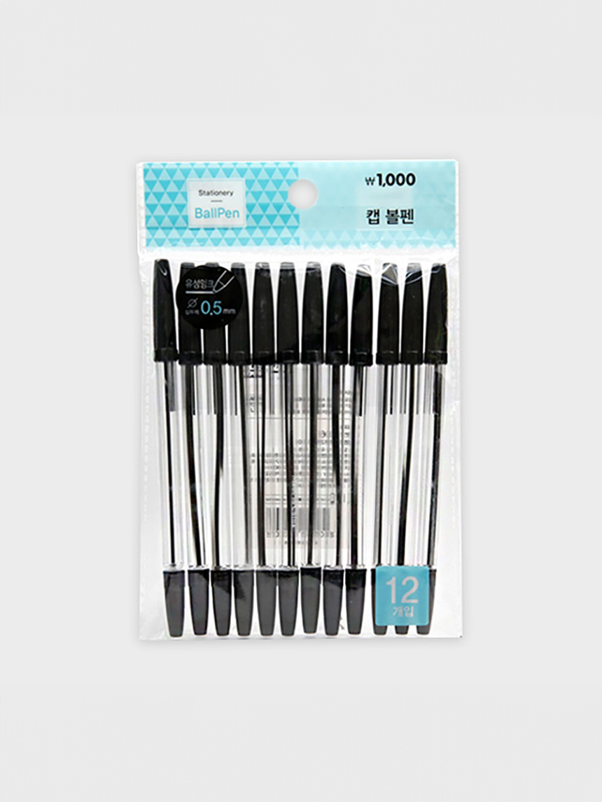 캡 볼펜 12개입 (흑)