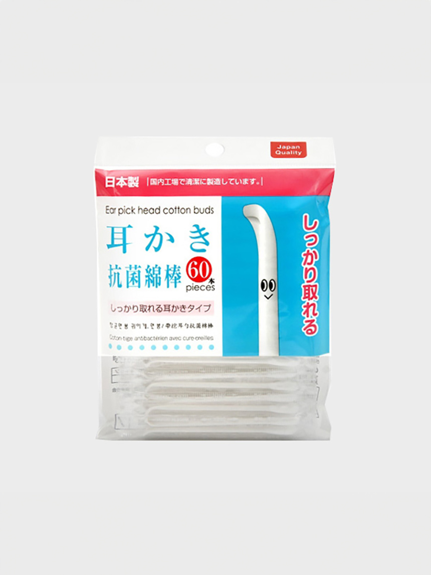 일본제 귀이개 달린 개별포장 면봉 60P