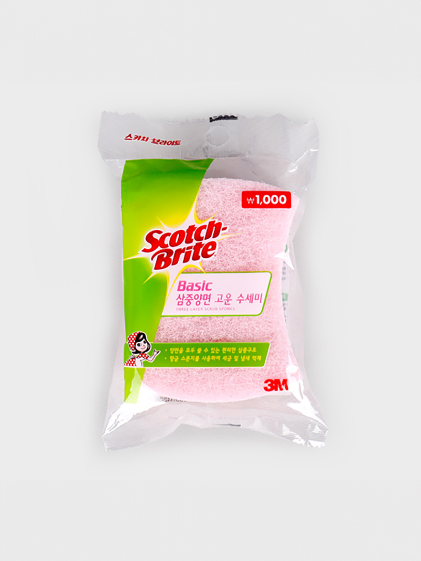 3M 스카치브라이트 베이직 3중 양면 고운 수세미 1개입