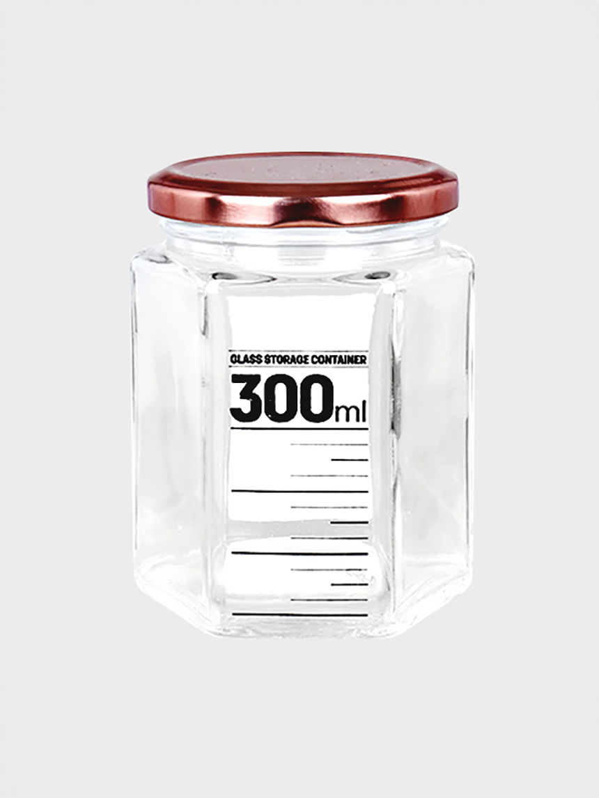 스틸캡 육각 유리 저장용기 300ml