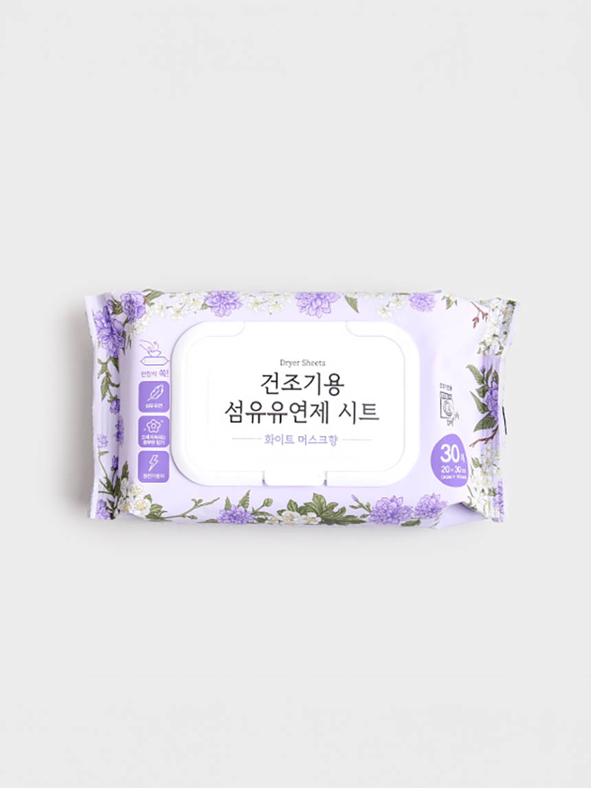 건조기 전용 섬유유연제 시트 30매 20 X 30 cm 화이트 머스크 향