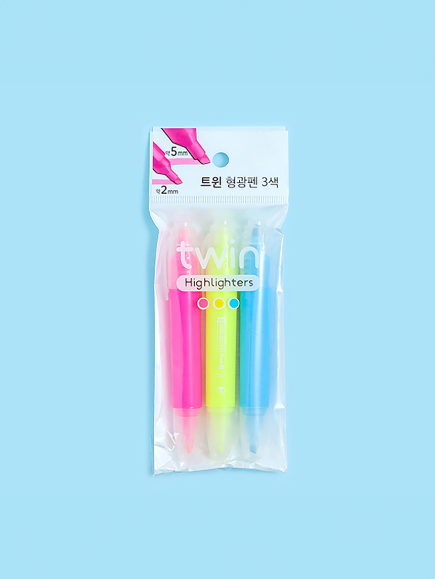 굵은 트윈 형광펜 3개입 5mm/2mm