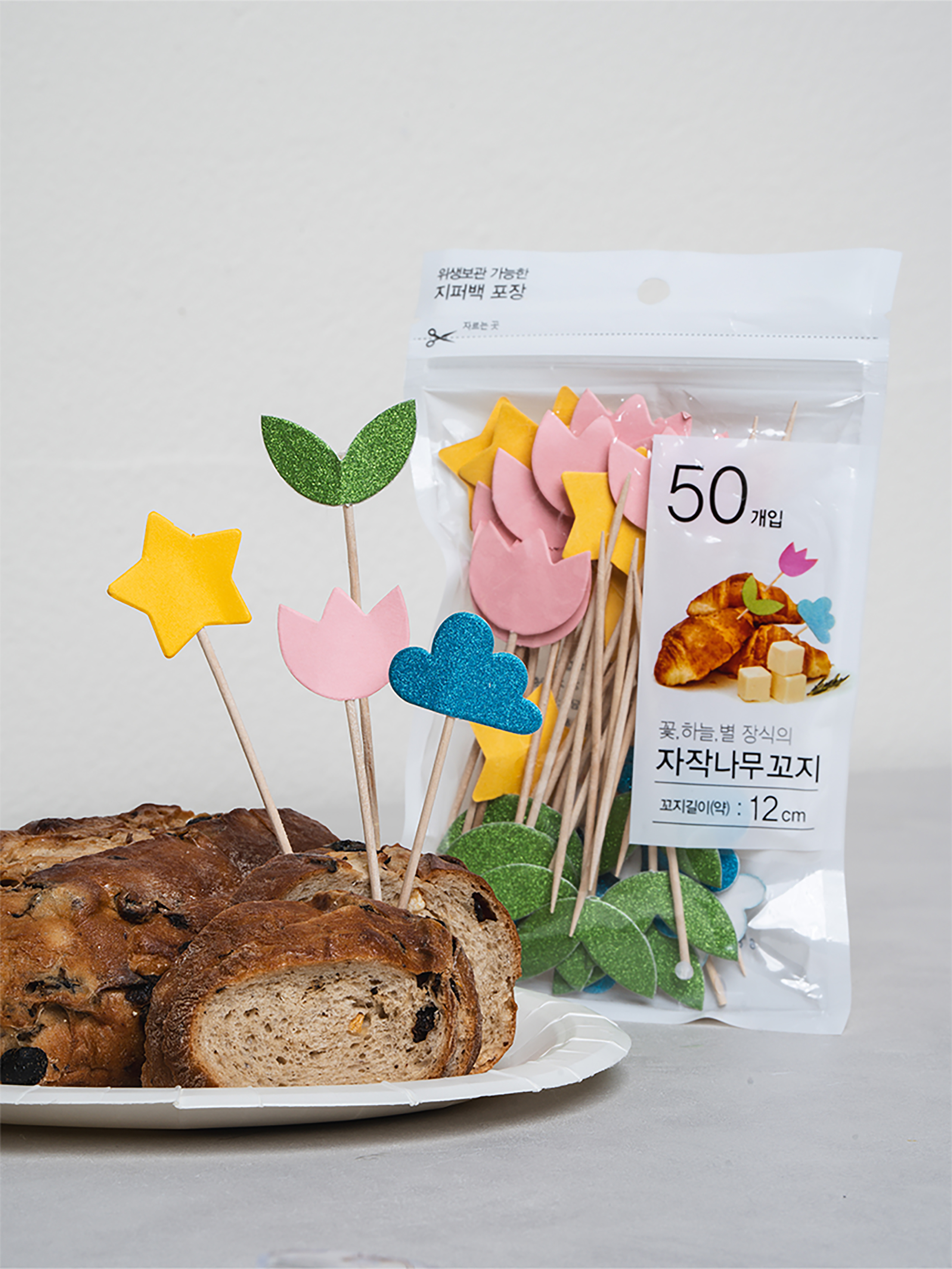 종이 장식 나무 꼬지 50개입