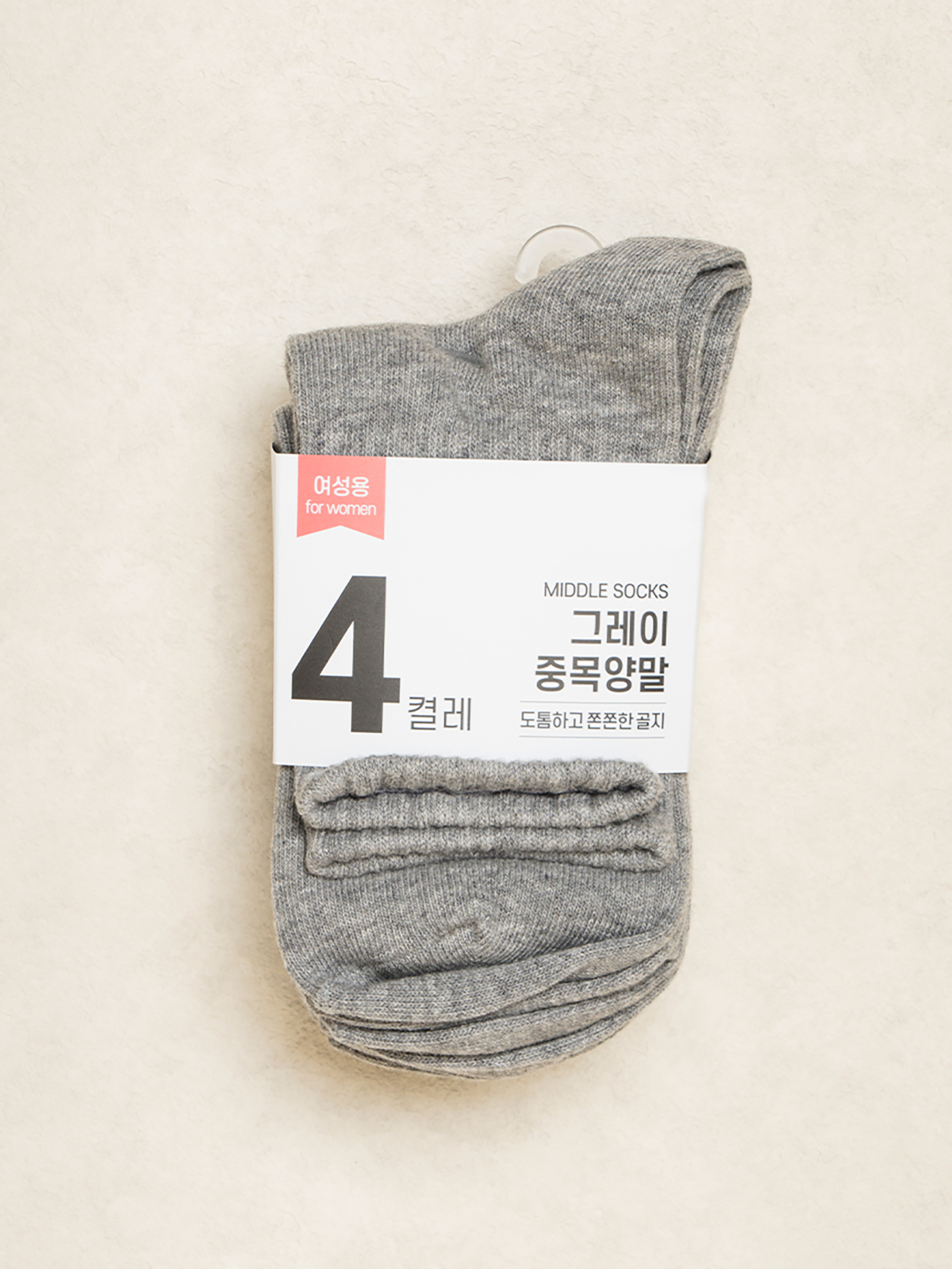 여성 골지 중목 양말 그레이 4켤레