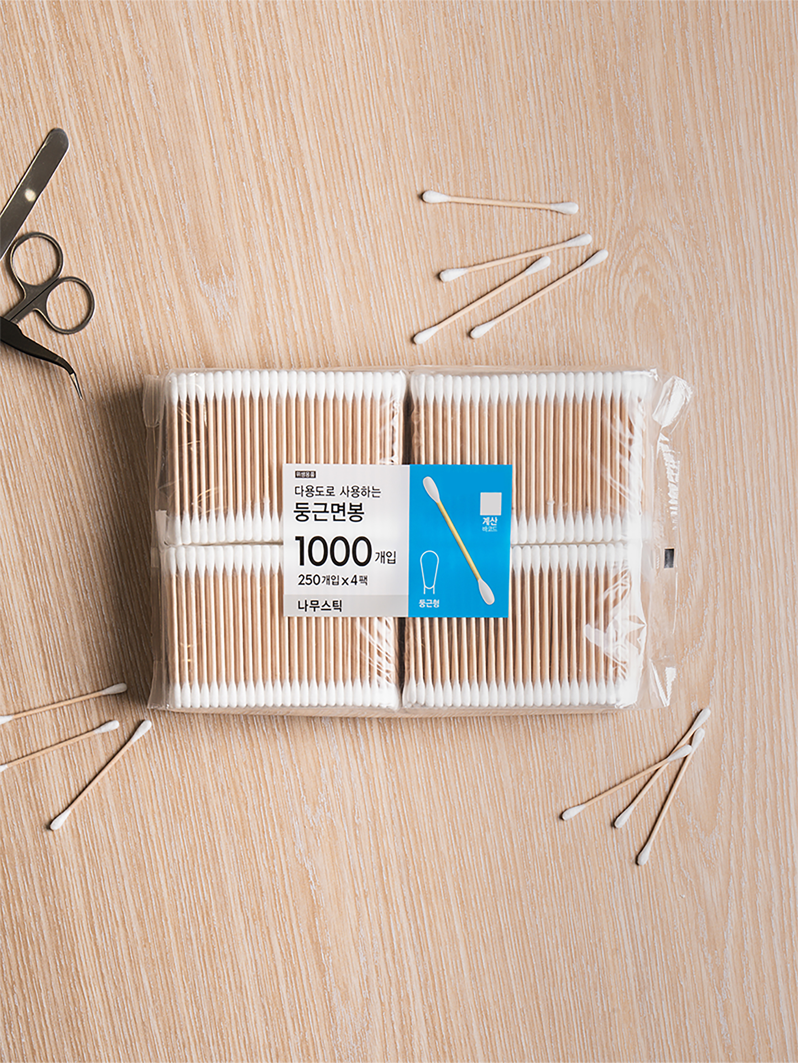 나무 스틱 둥근 면봉 1000개입