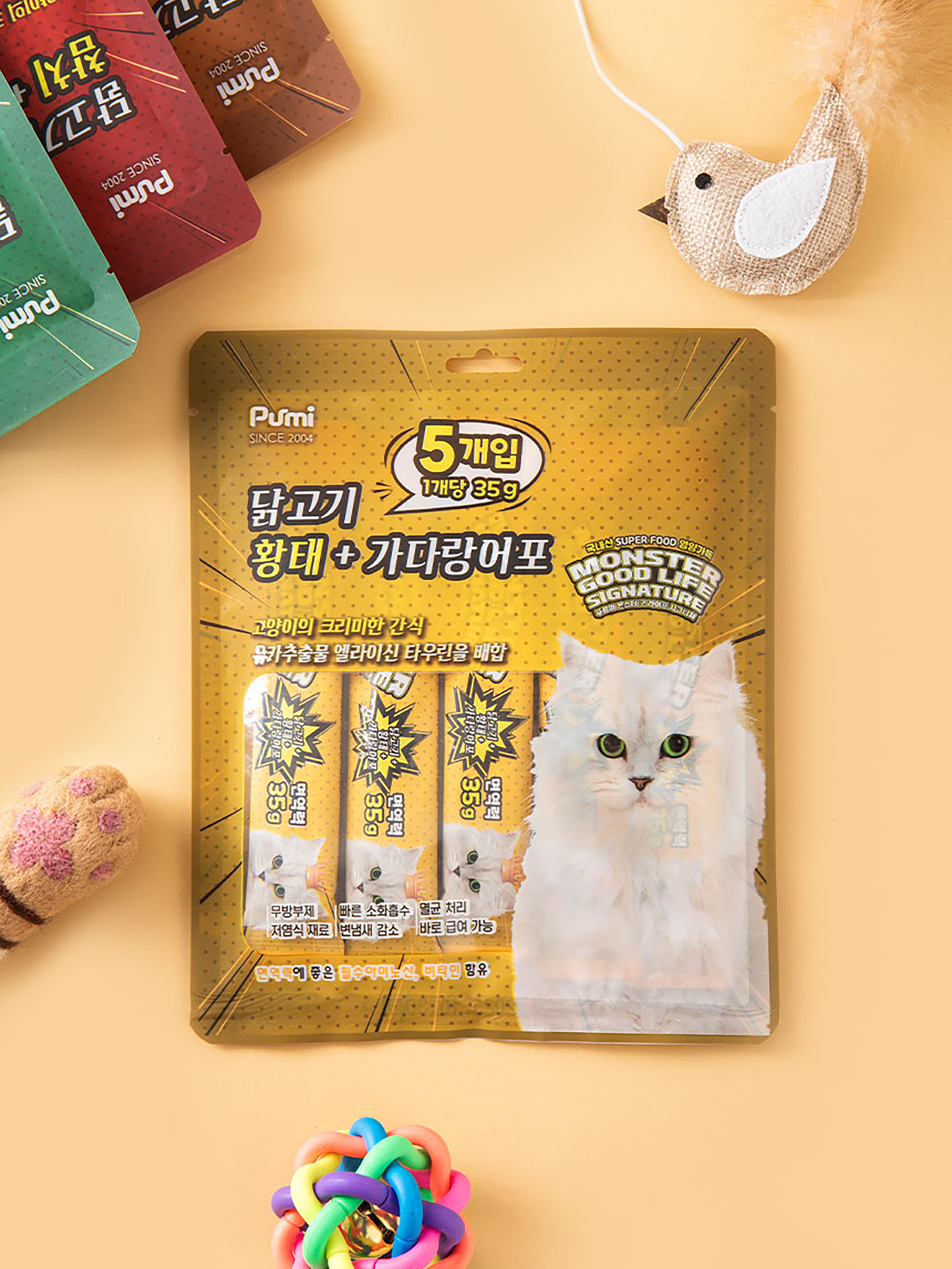 [펫] 몬스터 굿 라이프 고양이 간식 닭＆황태 35g 5개입 (10g당 114원)