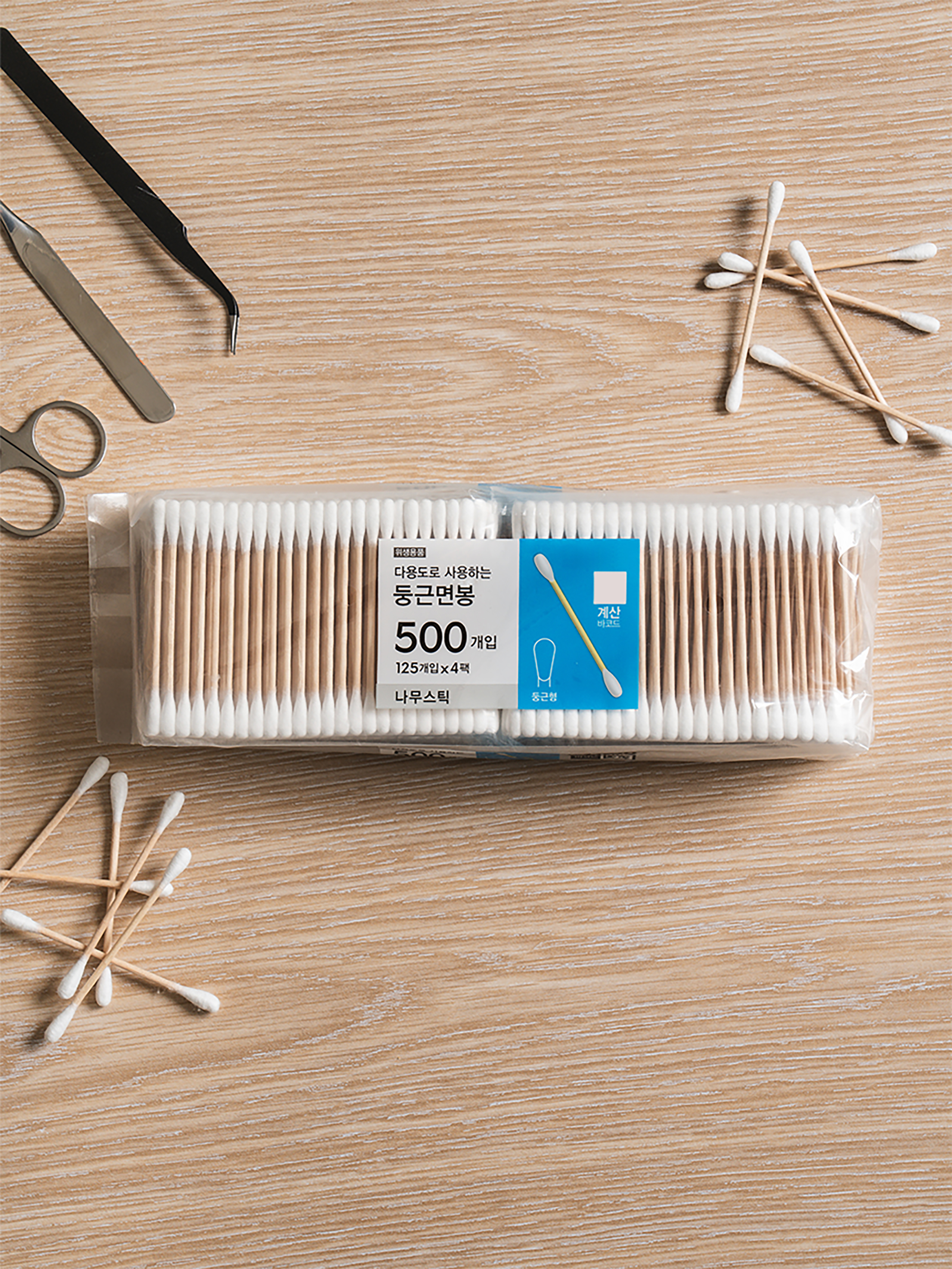 나무 스틱 둥근 면봉 500개입
