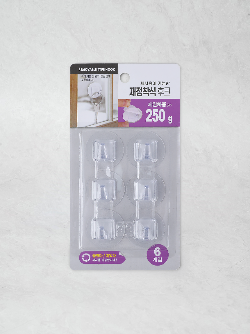 재점착식 원형 후크 6P