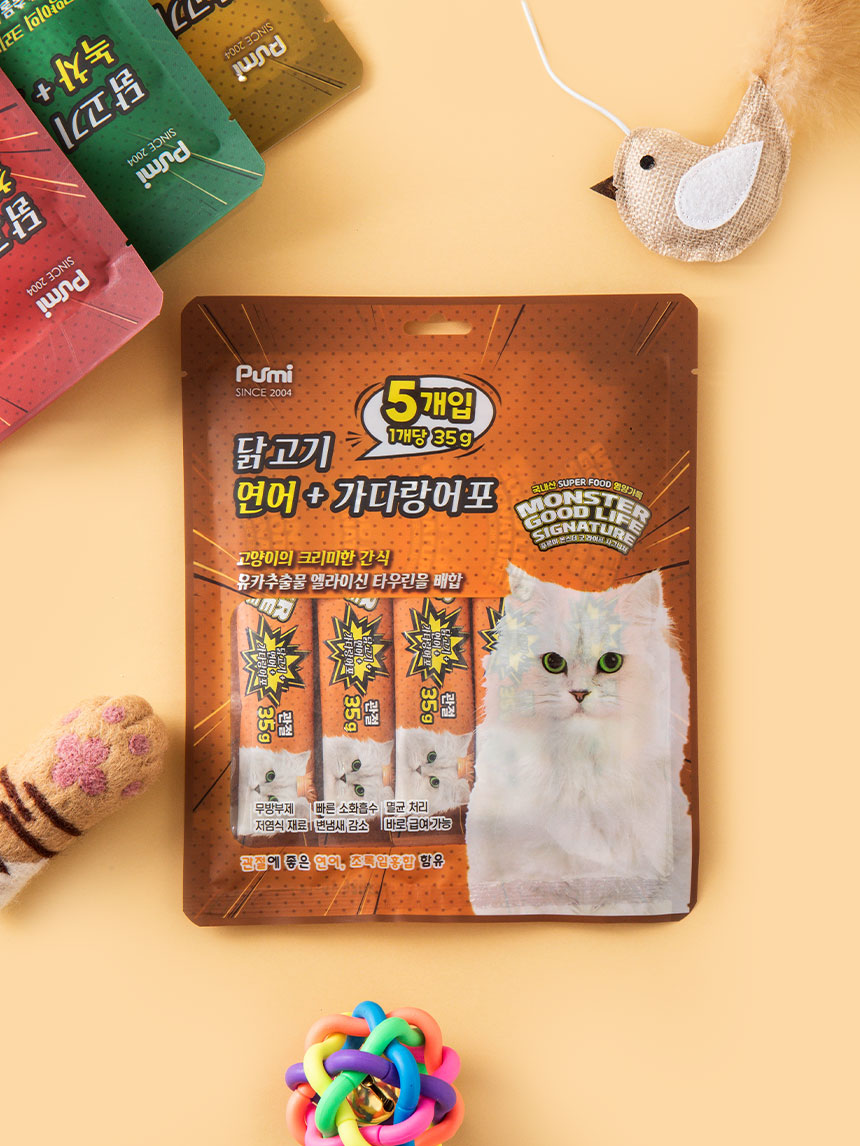 [펫] 몬스터 굿 라이프 고양이 간식 닭＆연어 35g 5개입 (10g당 114원)