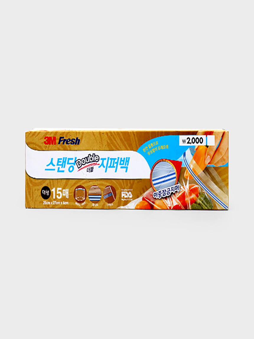 3M 후레쉬 스탠딩 더블 지퍼백 (대형) 15매입