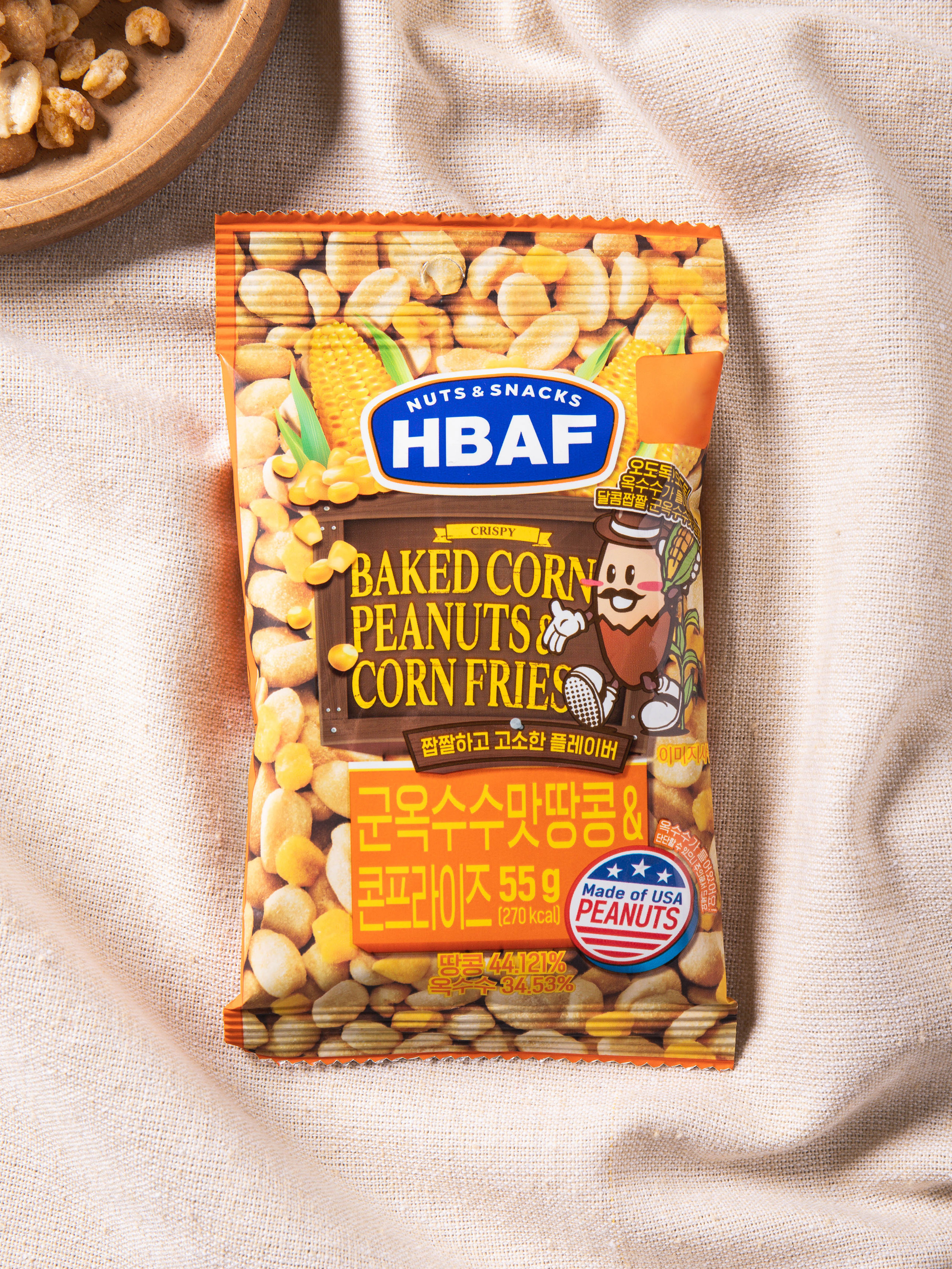 Арахис и кукурузные снеки HBAF Запеченная кукуруза 55 г