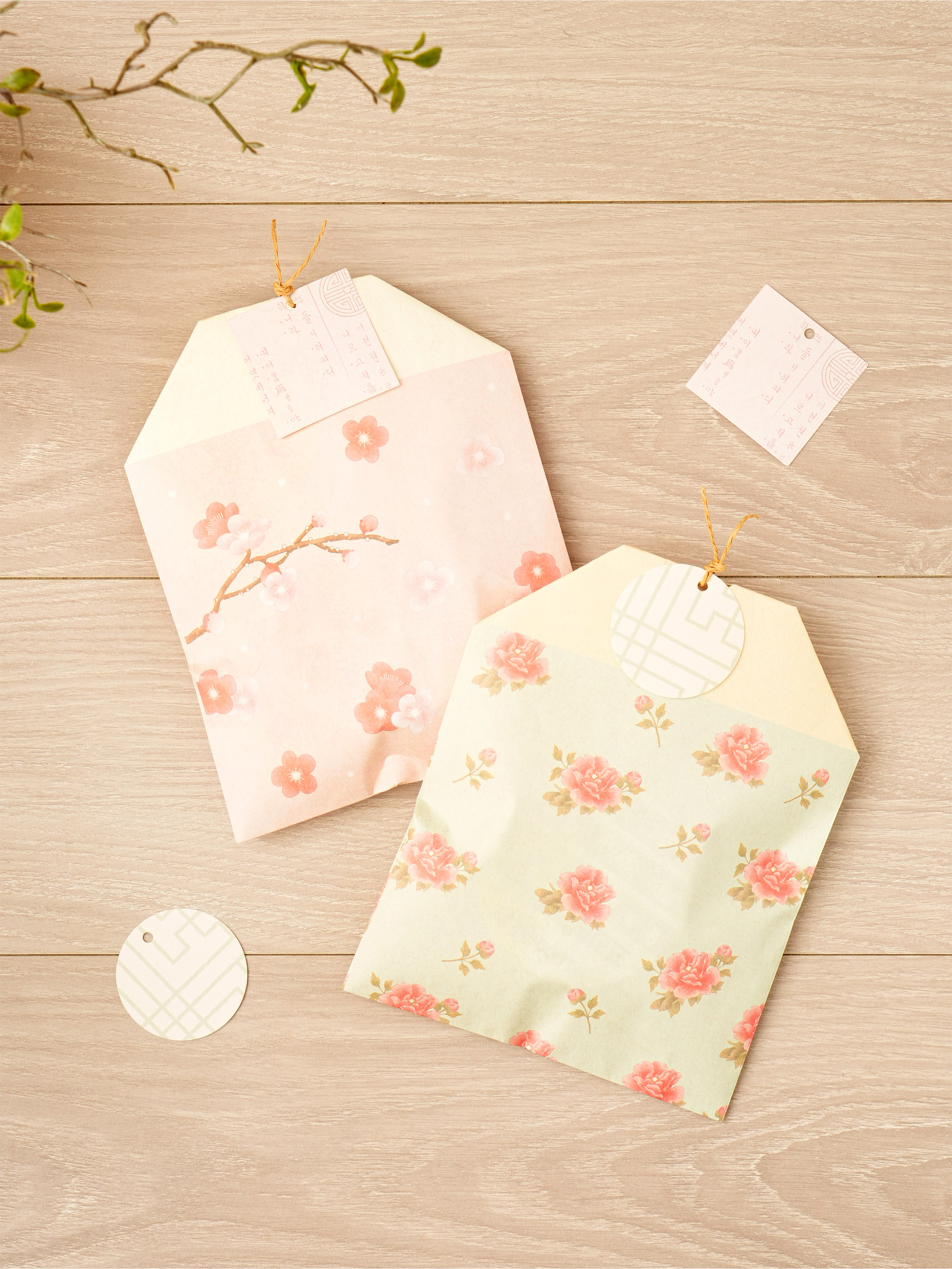 전통 꽃 무늬 포장 봉투 5매입