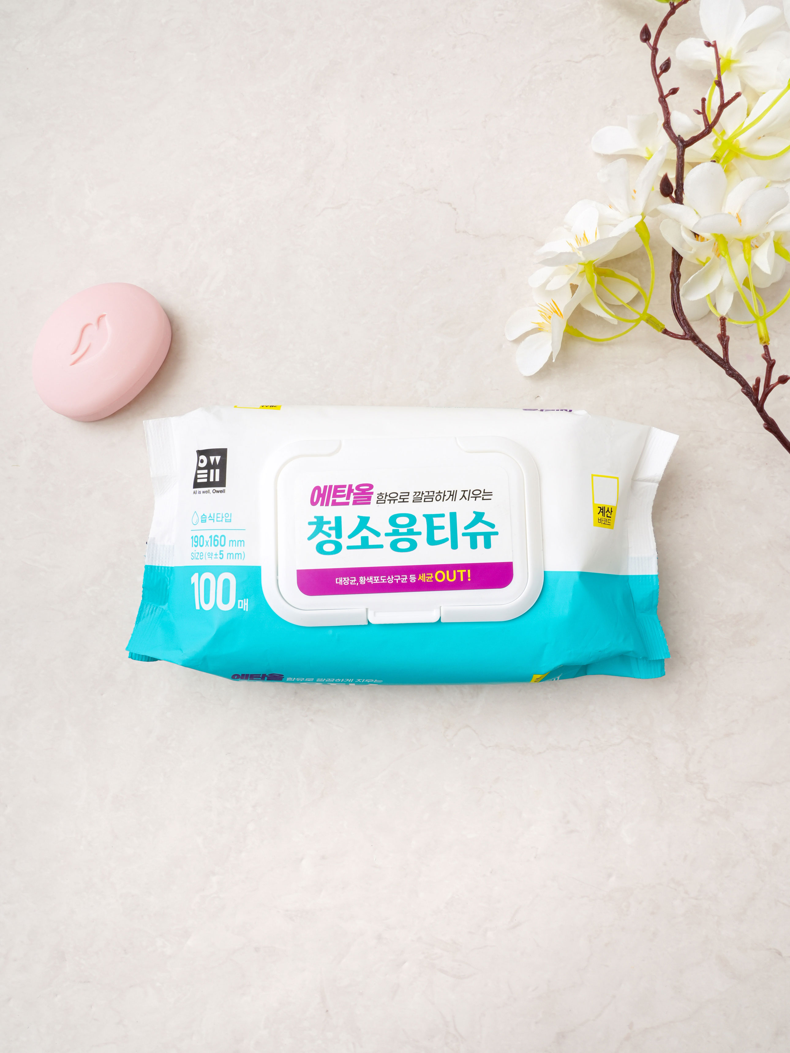에탄올 청소용 티슈 100매입 16X19 cm