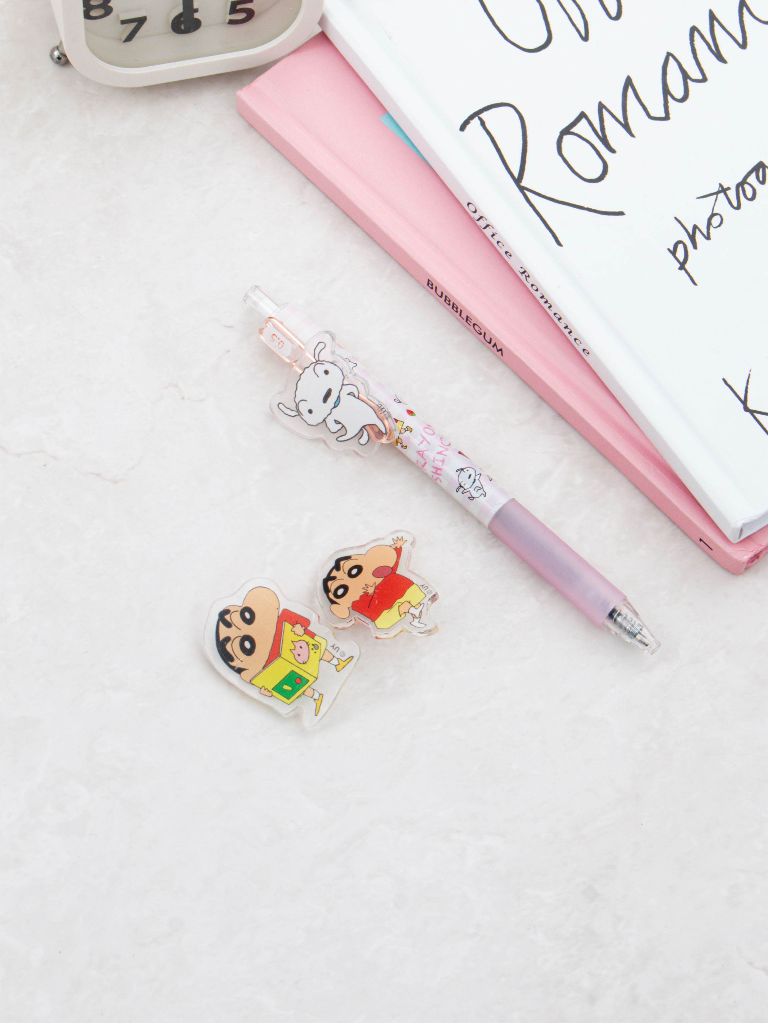 짱구 아크릴 장식 볼펜 짱구＆흰둥이 흑색 0.5mm