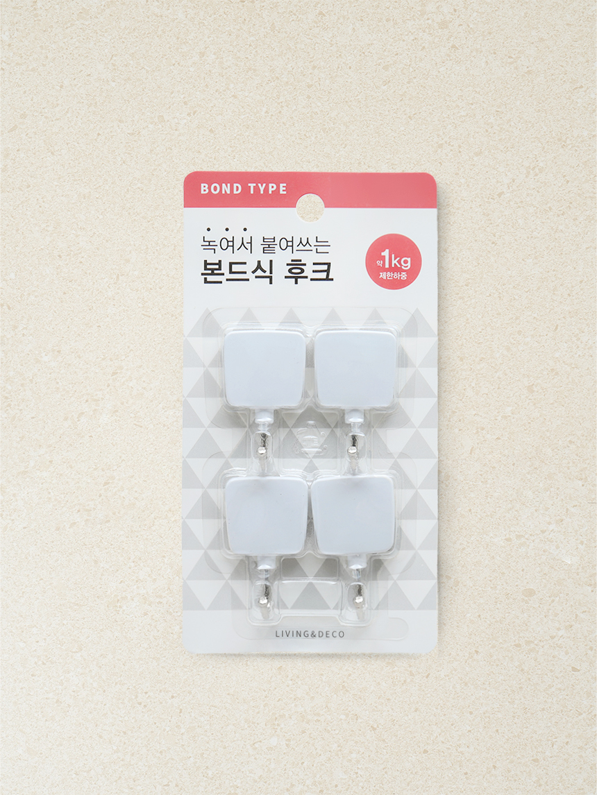 본드식 둥근 사각 후크 4P