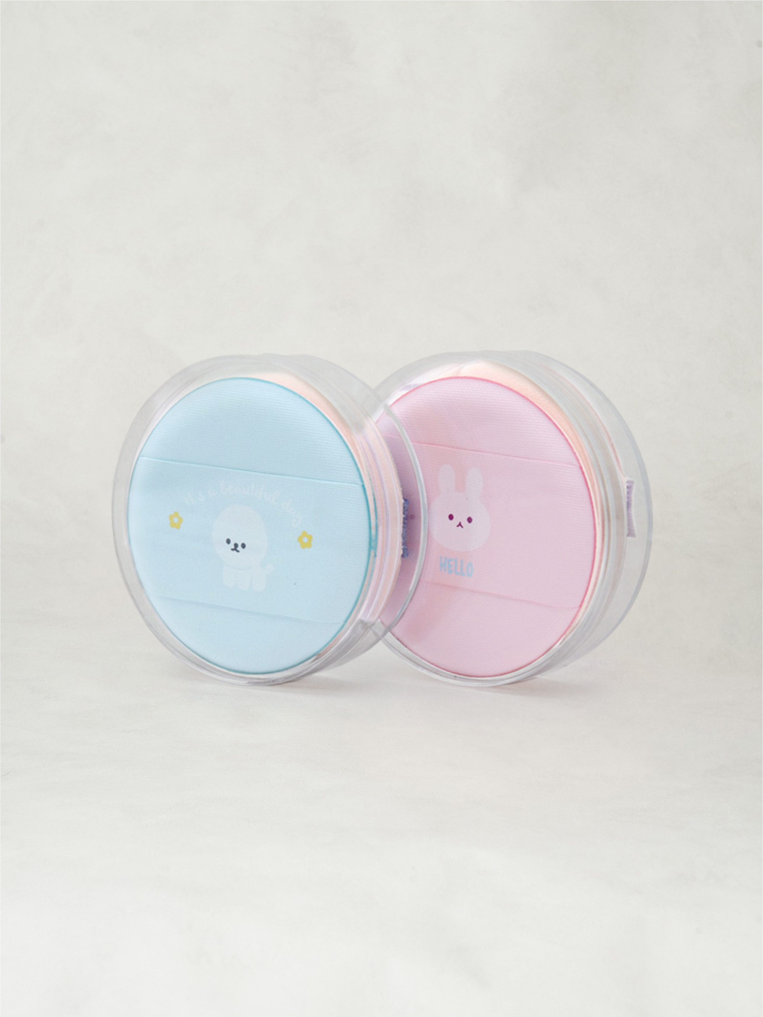 케이스있는 캐릭터 원형 퍼프 2P