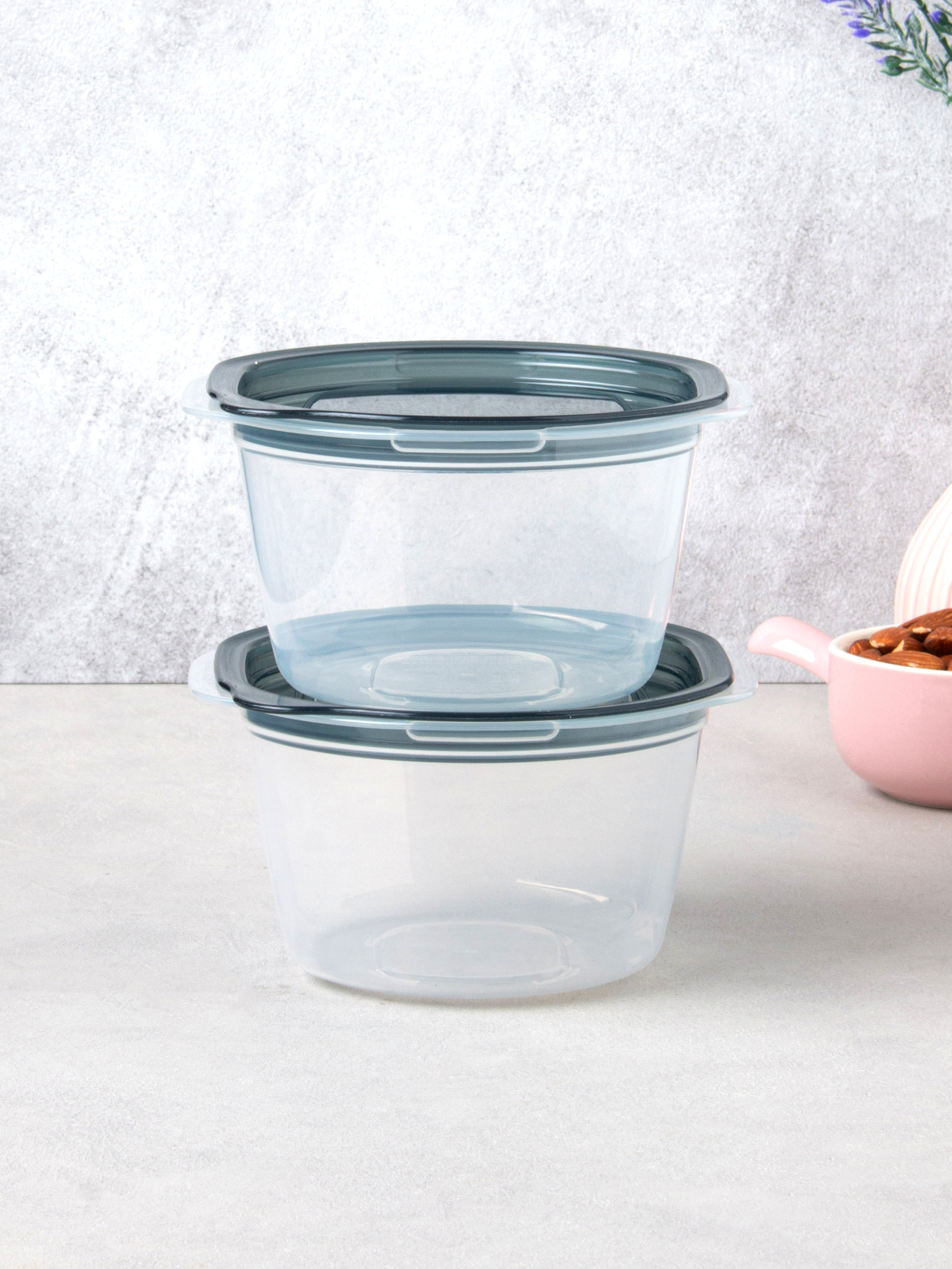 일본제 간편 보존 용기 원형 블랙 300 ml 2개입