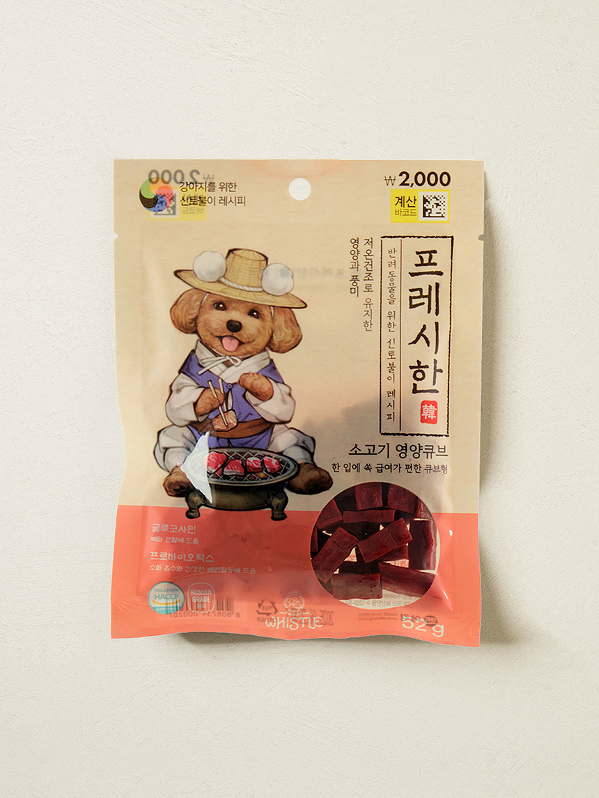 [펫] 휘슬 프레시한 미들 큐브 저키 소고기 52 g