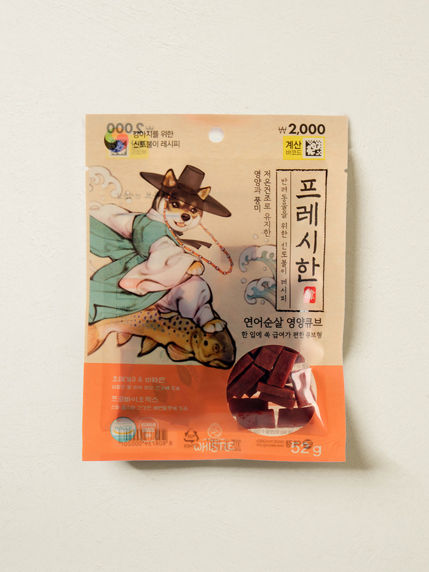 [펫] 휘슬 프레시한 미들 큐브 저키 연어 순살 52 g