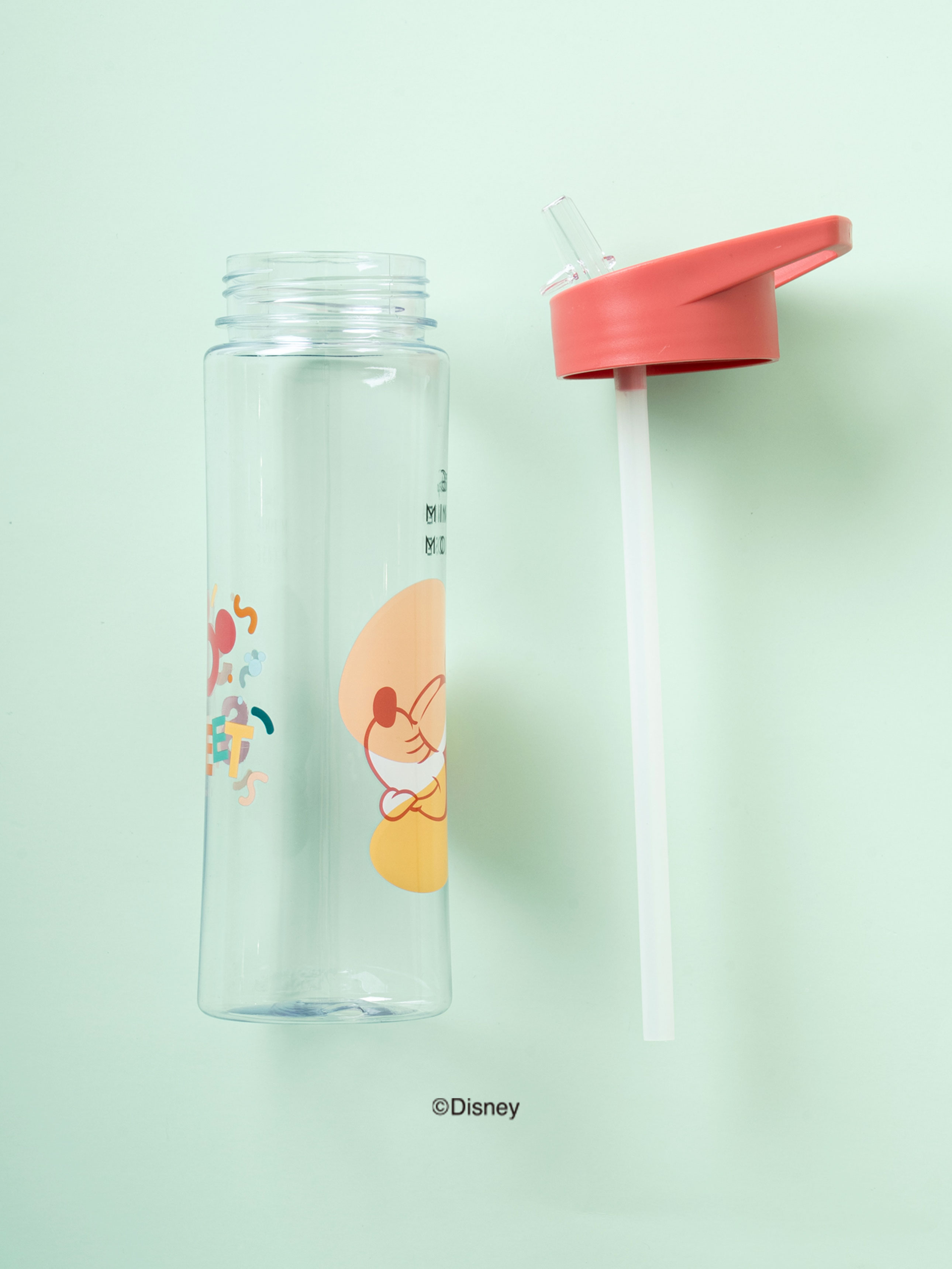 미키＆미니 빨대 물병 600 ml 레드