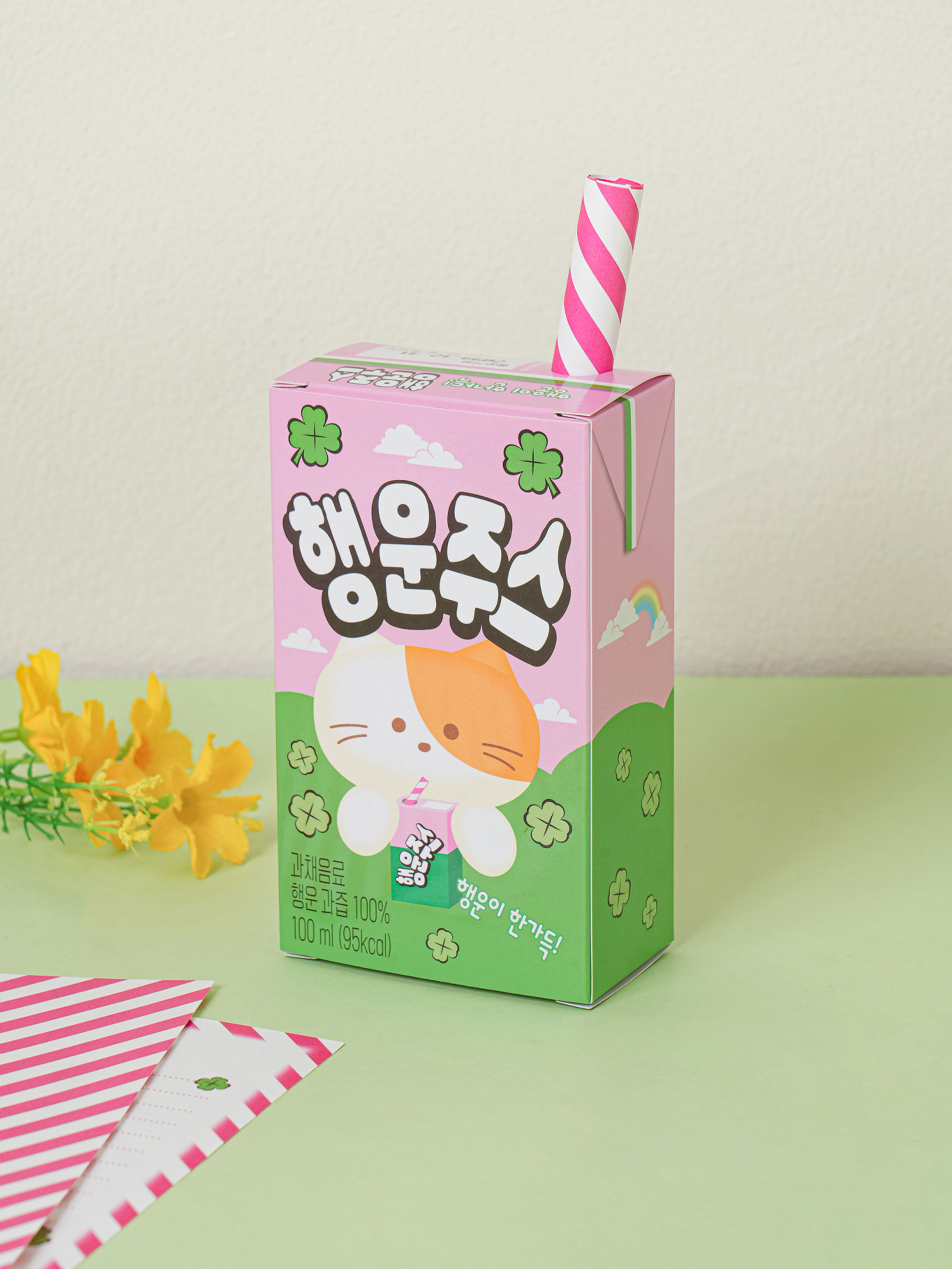 행운 고양이 음료 편지 4세트