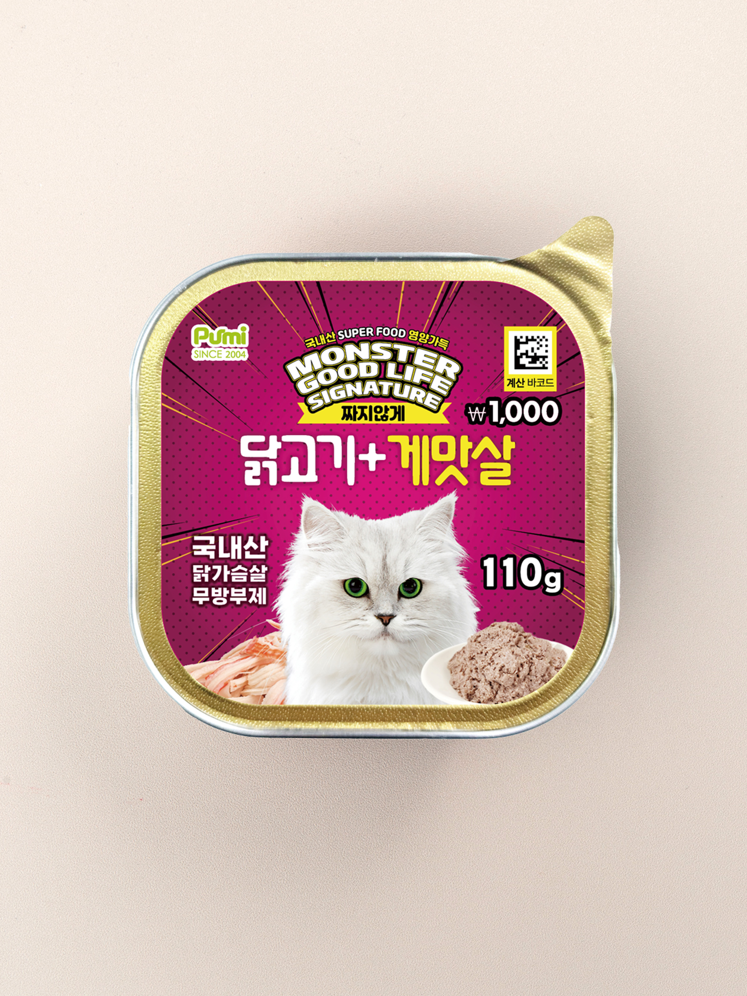 [펫] 몬스터 굿 라이프 시그니쳐 반려묘용 주식캔 110 g 닭고기＆게 맛살