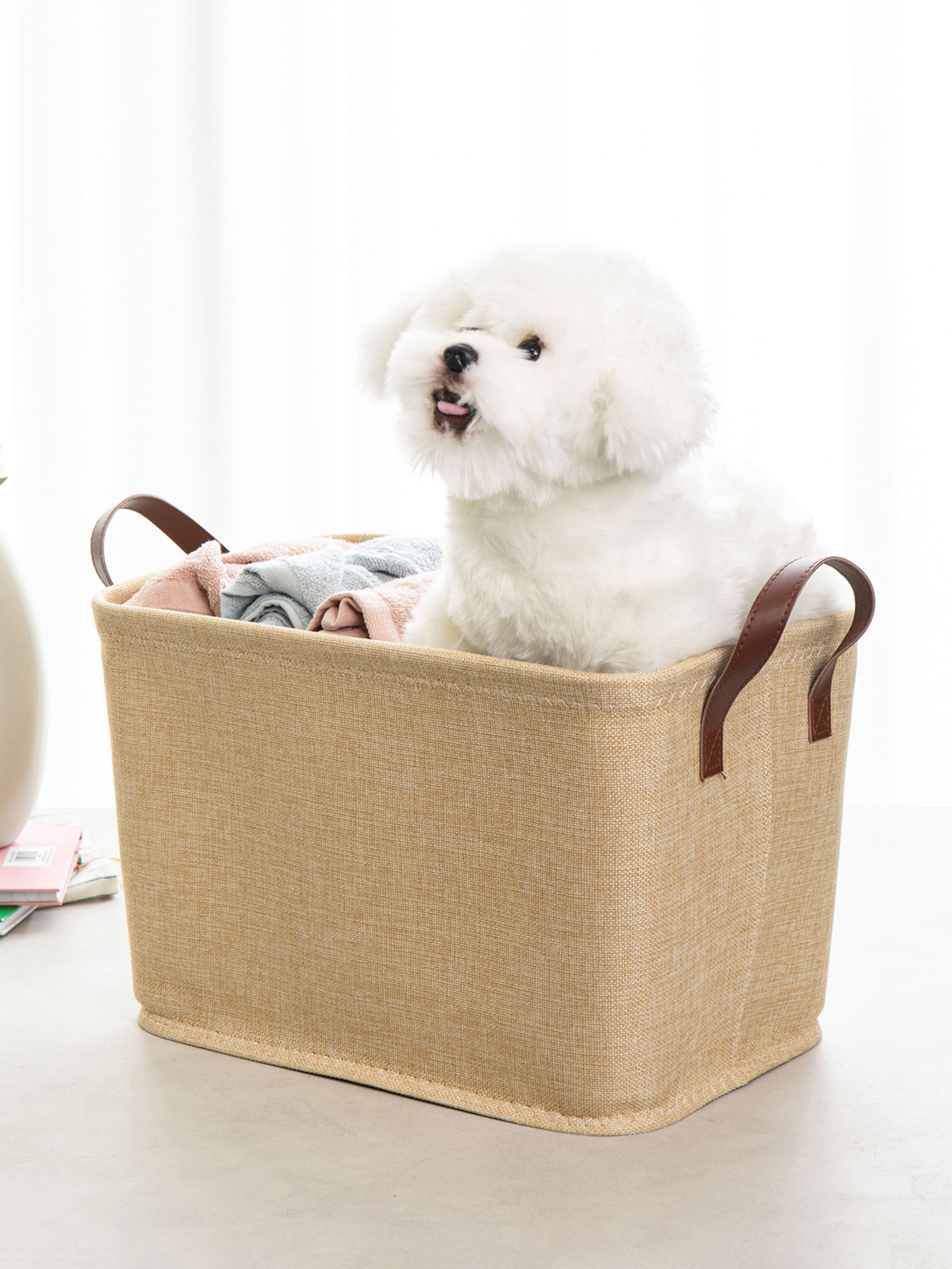 패브릭 손잡이 바구니 38 X 26 cm 베이지