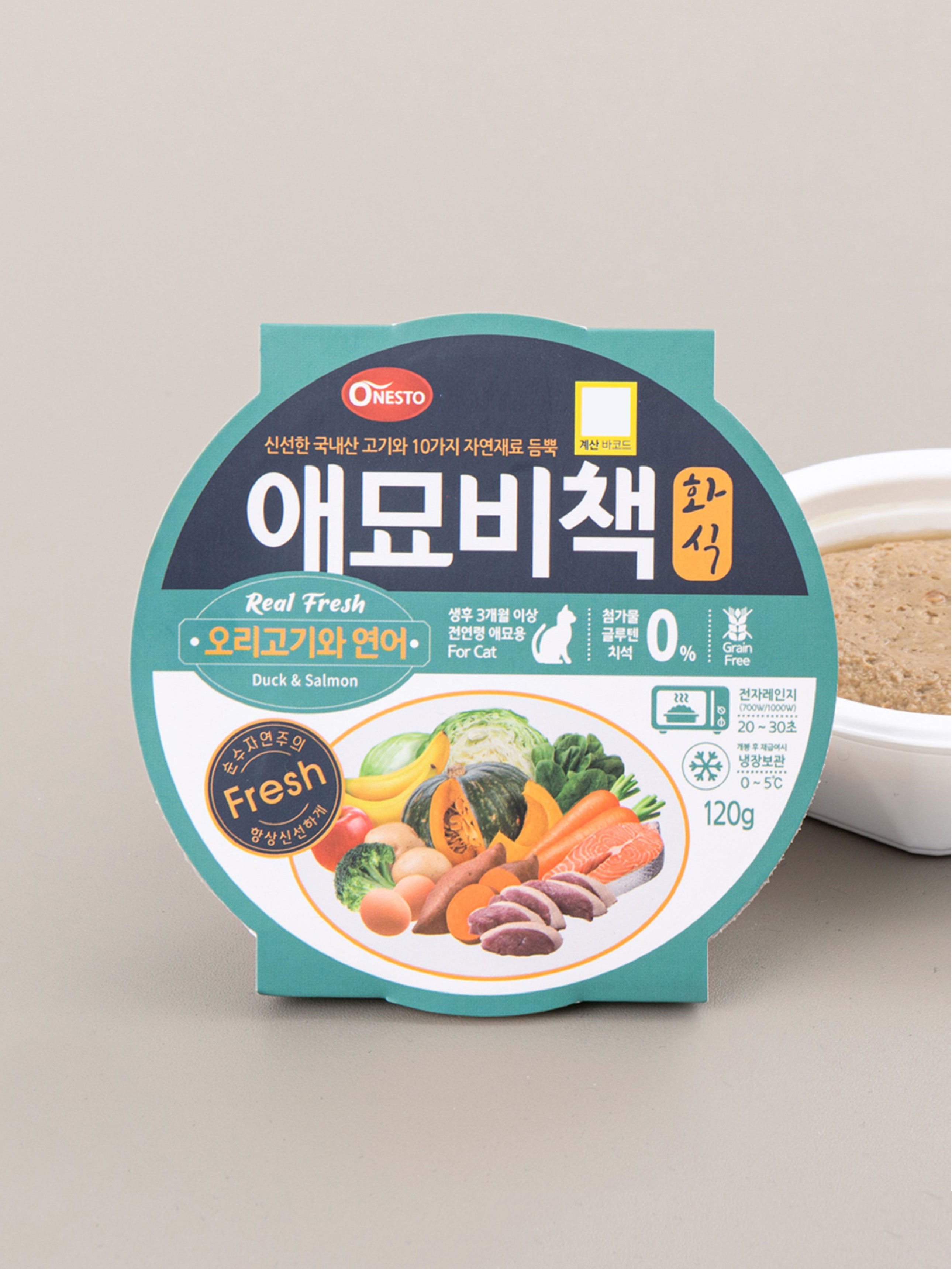 [펫] 애묘비책 화식 120 g 오리고기와 연어