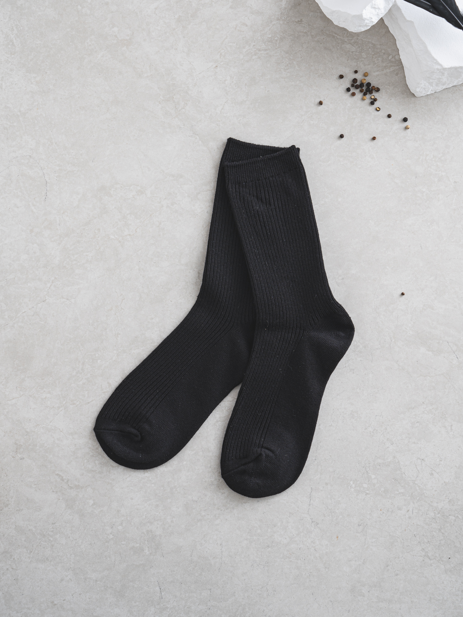 몬풋 여성 골지 장목 양말 블랙