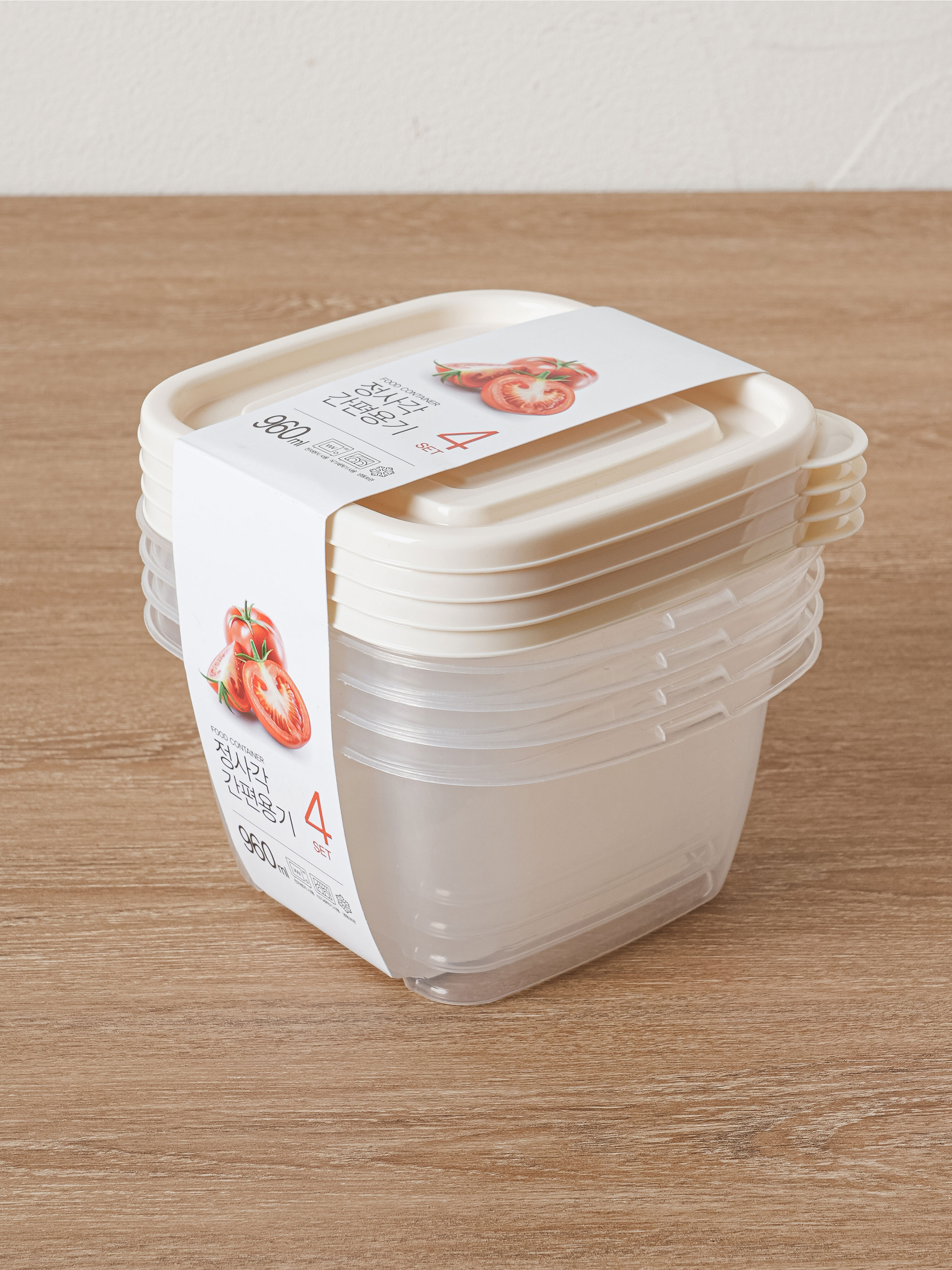 TARK 정사각 간편 용기 960ml 4개입 화이트