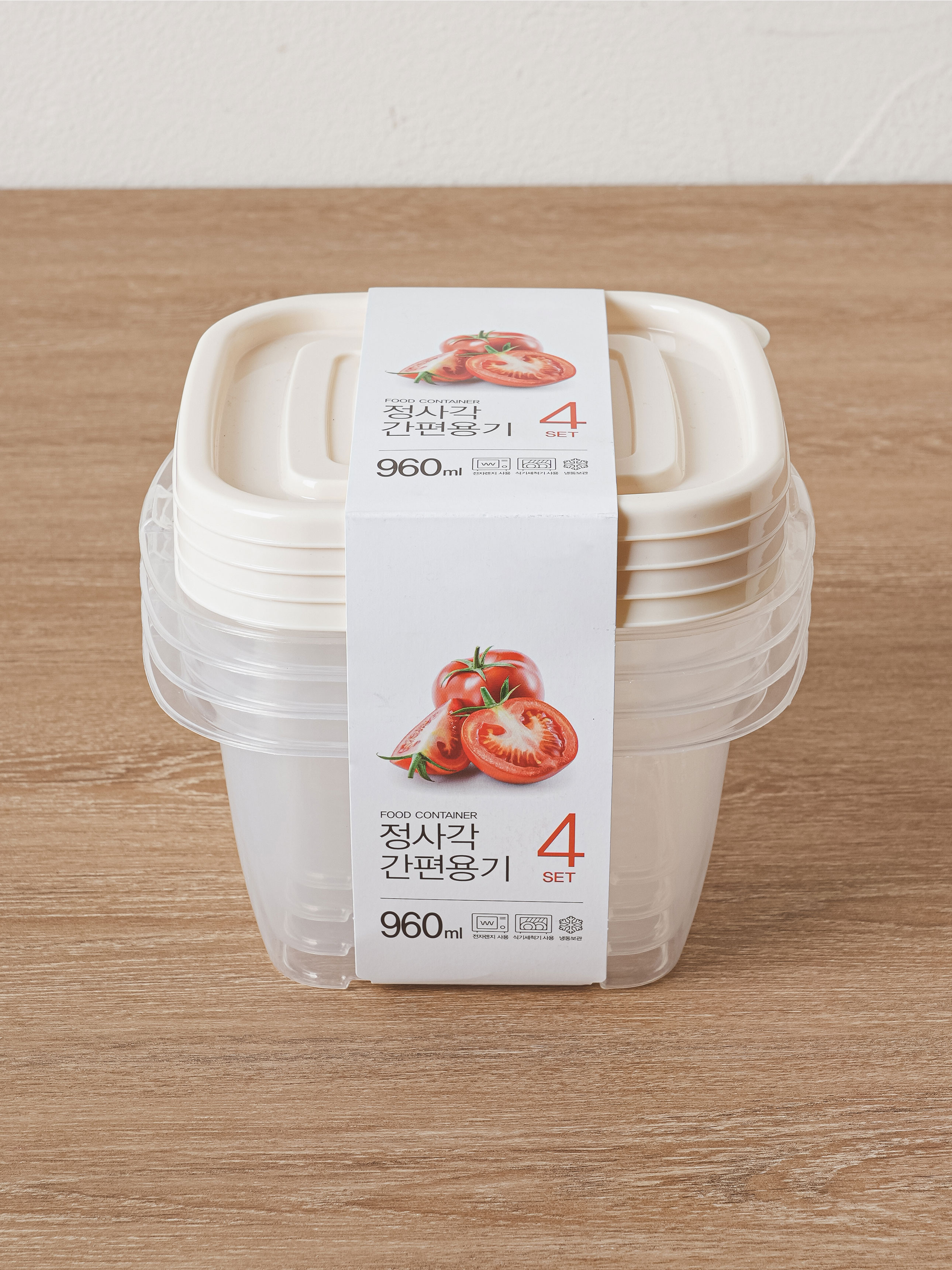 TARK 정사각 간편 용기 960ml 4개입 화이트