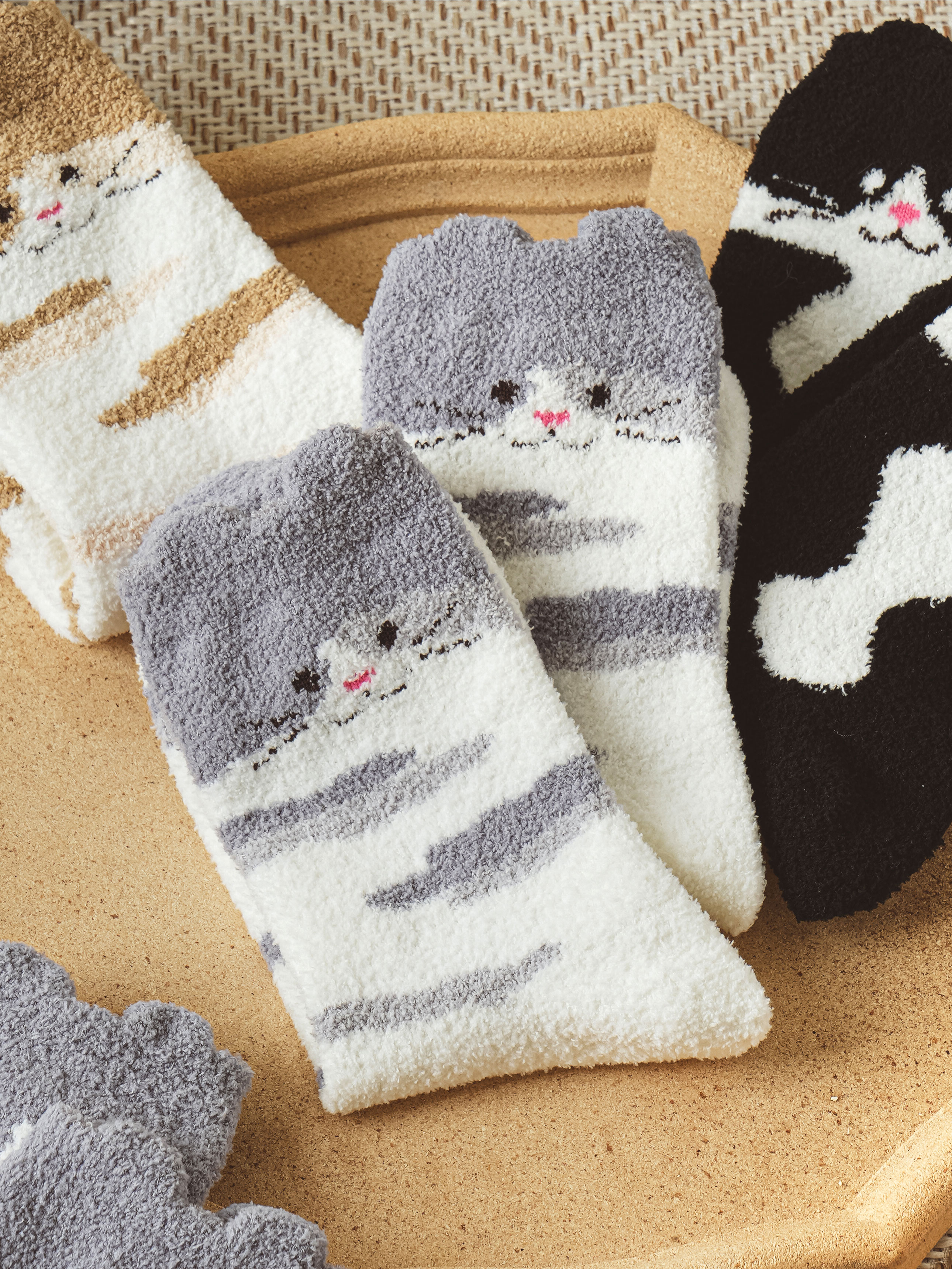 Махровые носки Kikiya Socks Семья кошек серые