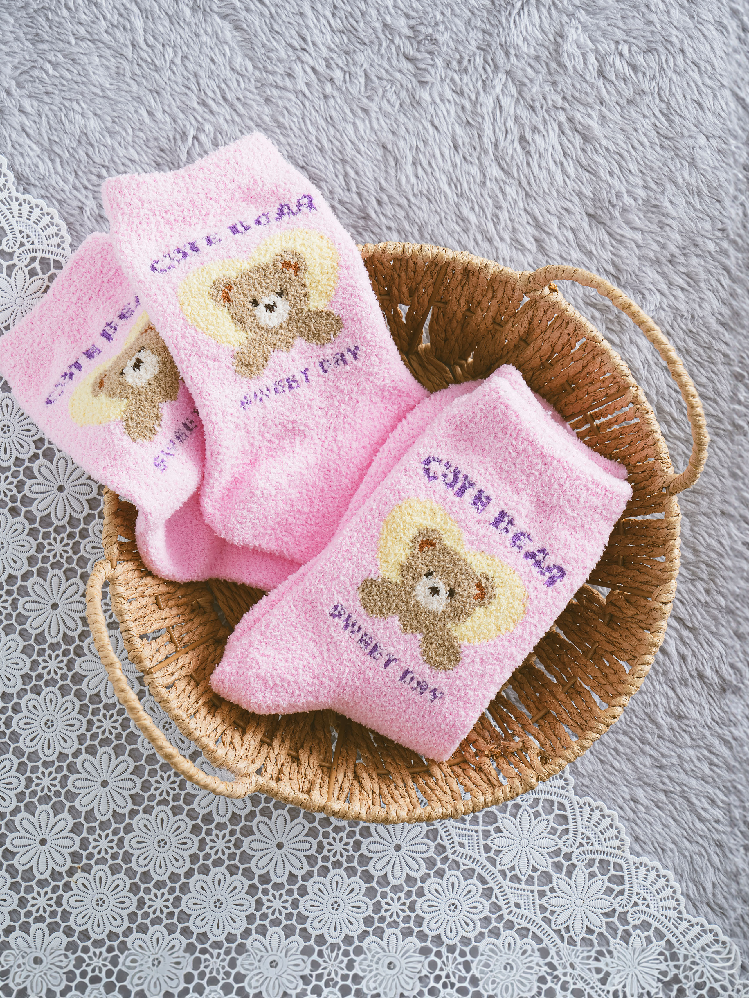 Носки для сна Kikiyasocks с медведем розовые
