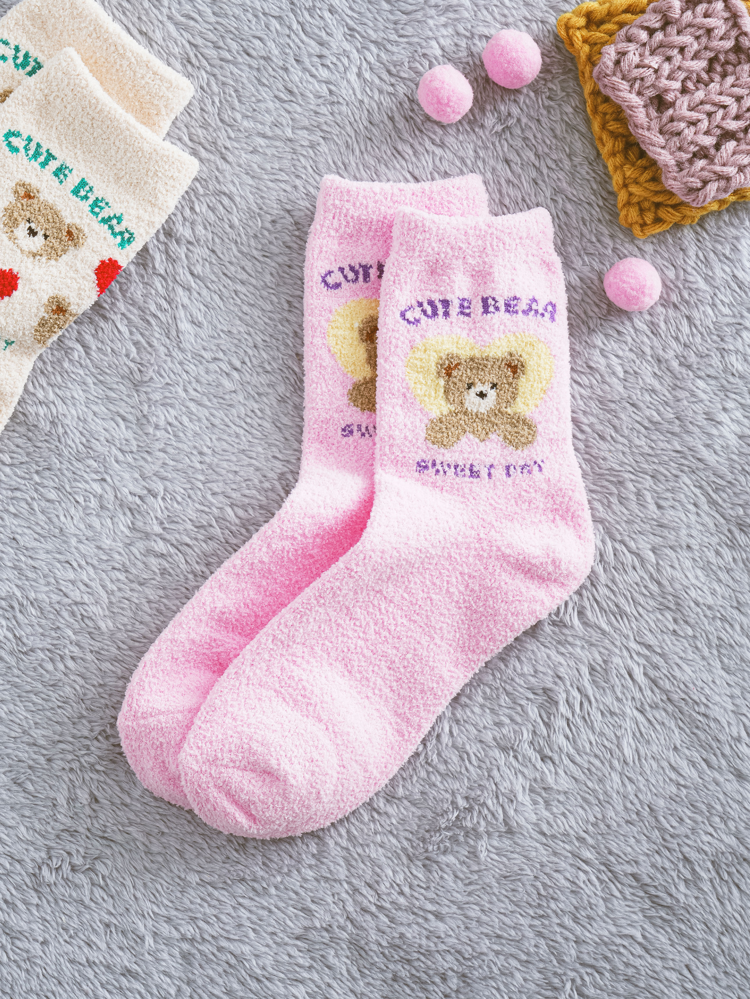 Носки для сна Kikiyasocks с медведем розовые
