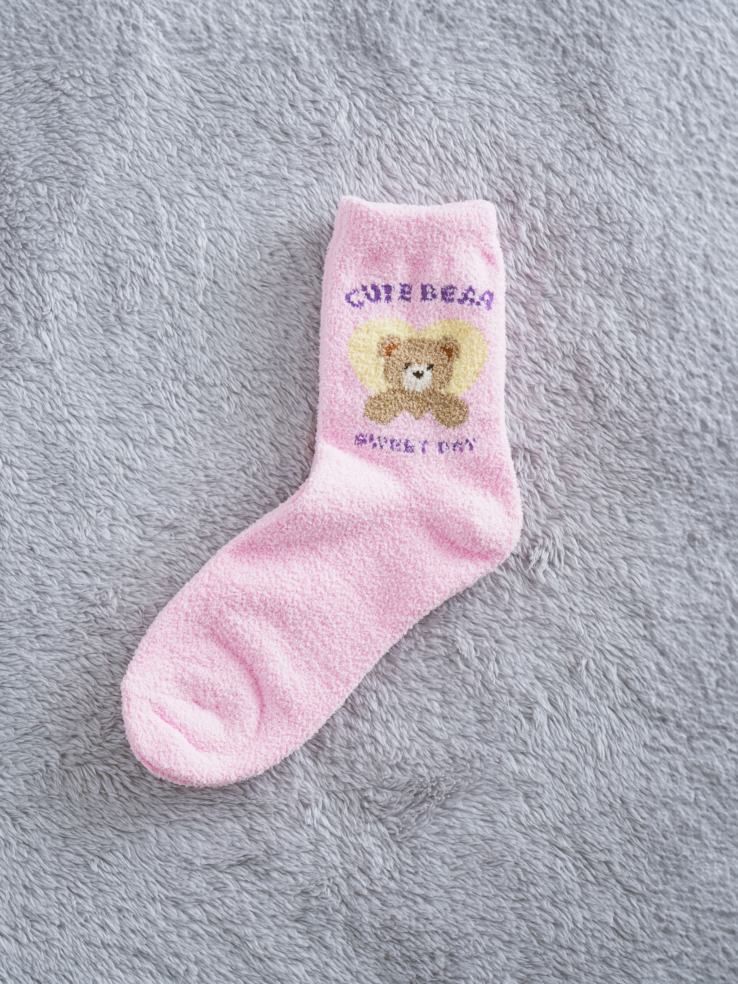 Носки для сна Kikiyasocks с медведем розовые