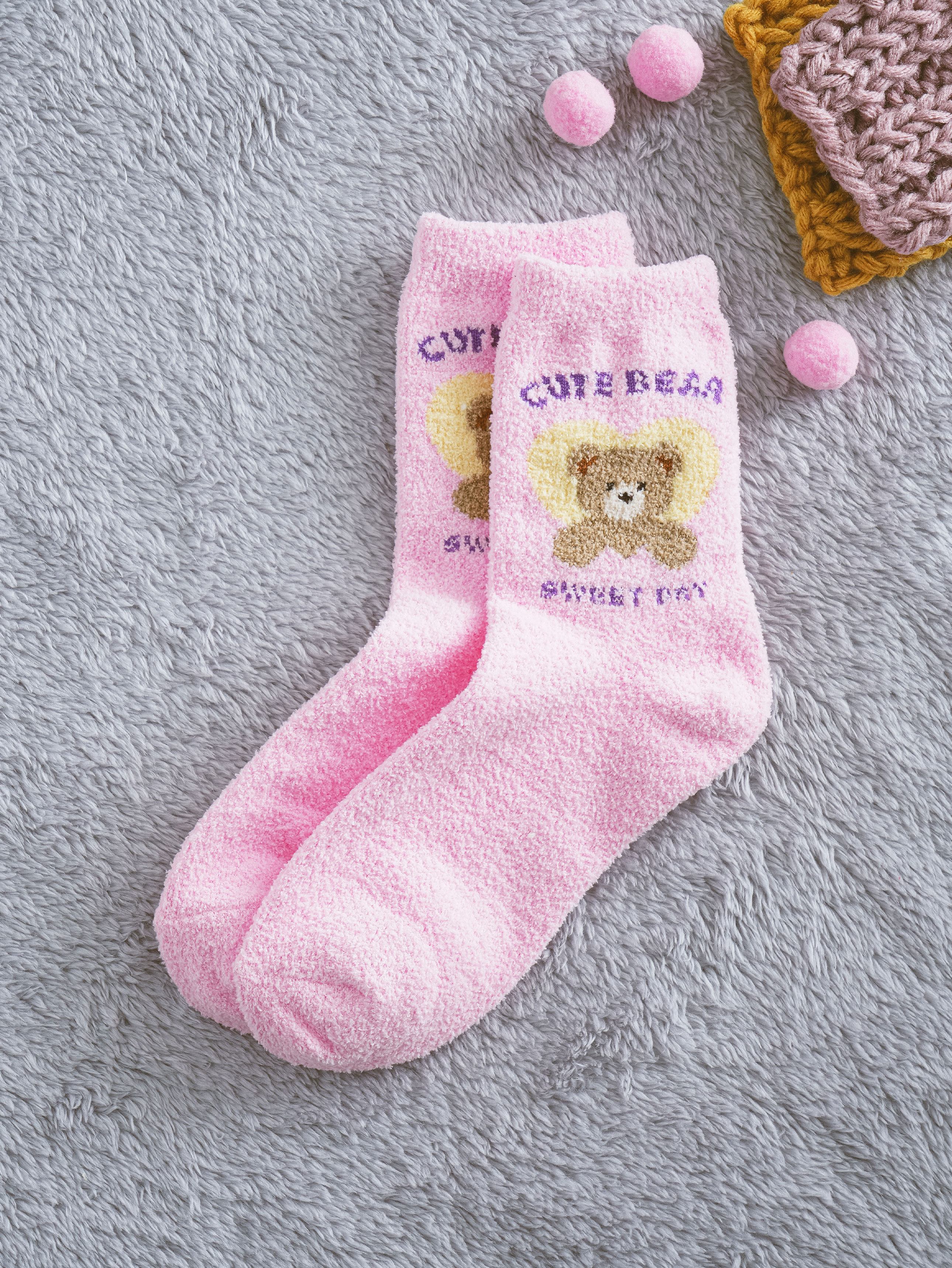 Носки для сна Kikiyasocks с медведем розовые