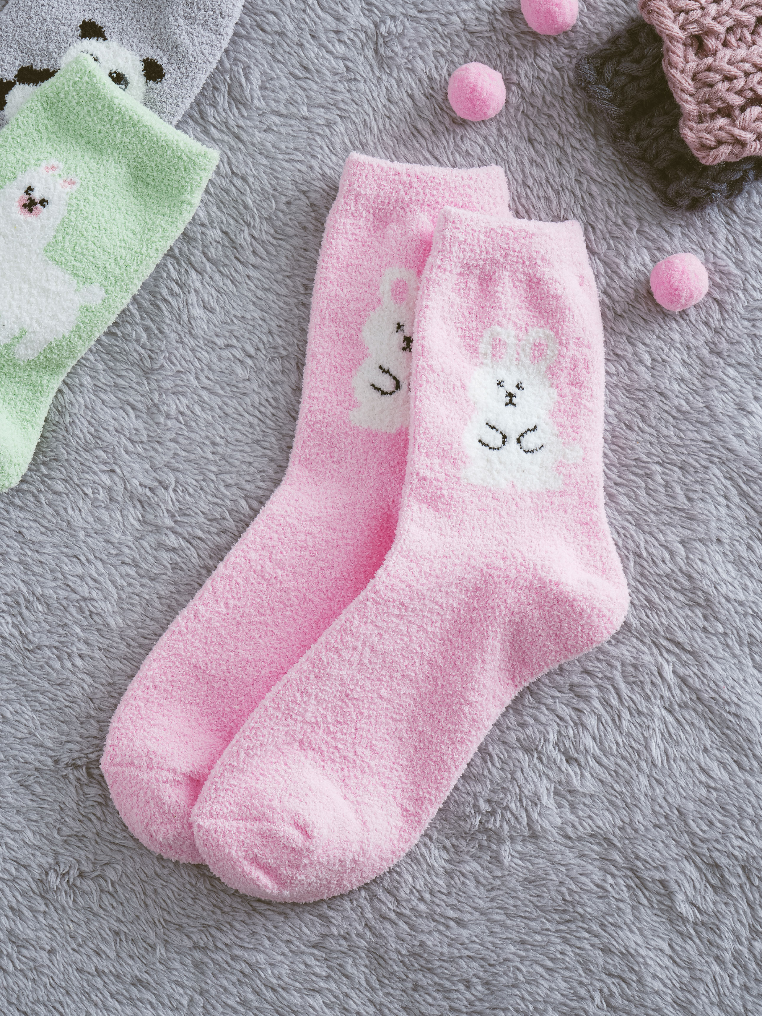 Пушистые носки Kikiya Socks Animal Friends (розовый)